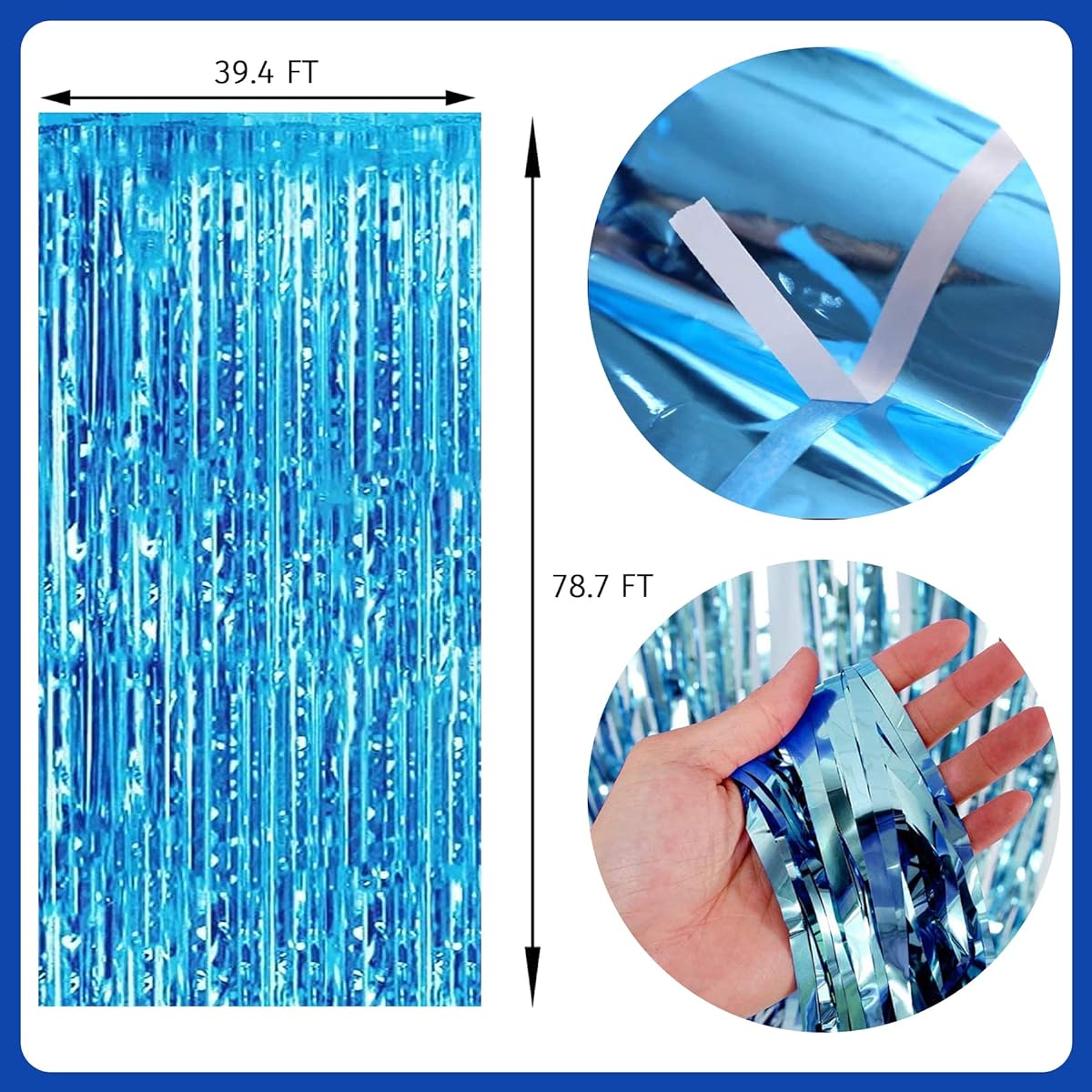HOMEZZO Dancing Queen Party Backdrop Decorations - Mamma Mia Disco Theme Party Light Blue Glitter Tinsel Foil Curtains for Photo Booth Birthday Baby Shower Bridal Bachelorette Graduation Party