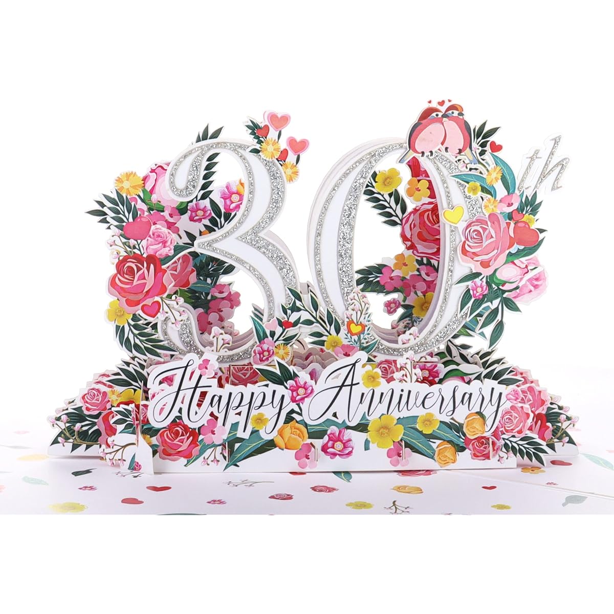 iGifts And Cards Happy 30th Milestone Anniversary 3D Pop Up Greeting Card - Perfect Couple Elegant Wedding Marriage Romantic Together Pearl Celebration Love Birds Love 'N Happiness