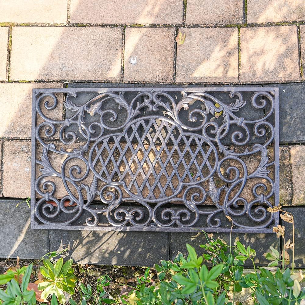 Sungmor heavy cast iron door mat, 61CM rectangular front door mat, non-slip outer mat shoe shiner, beautiful retro cloud and vine design decorate your home garden garden entrance mat