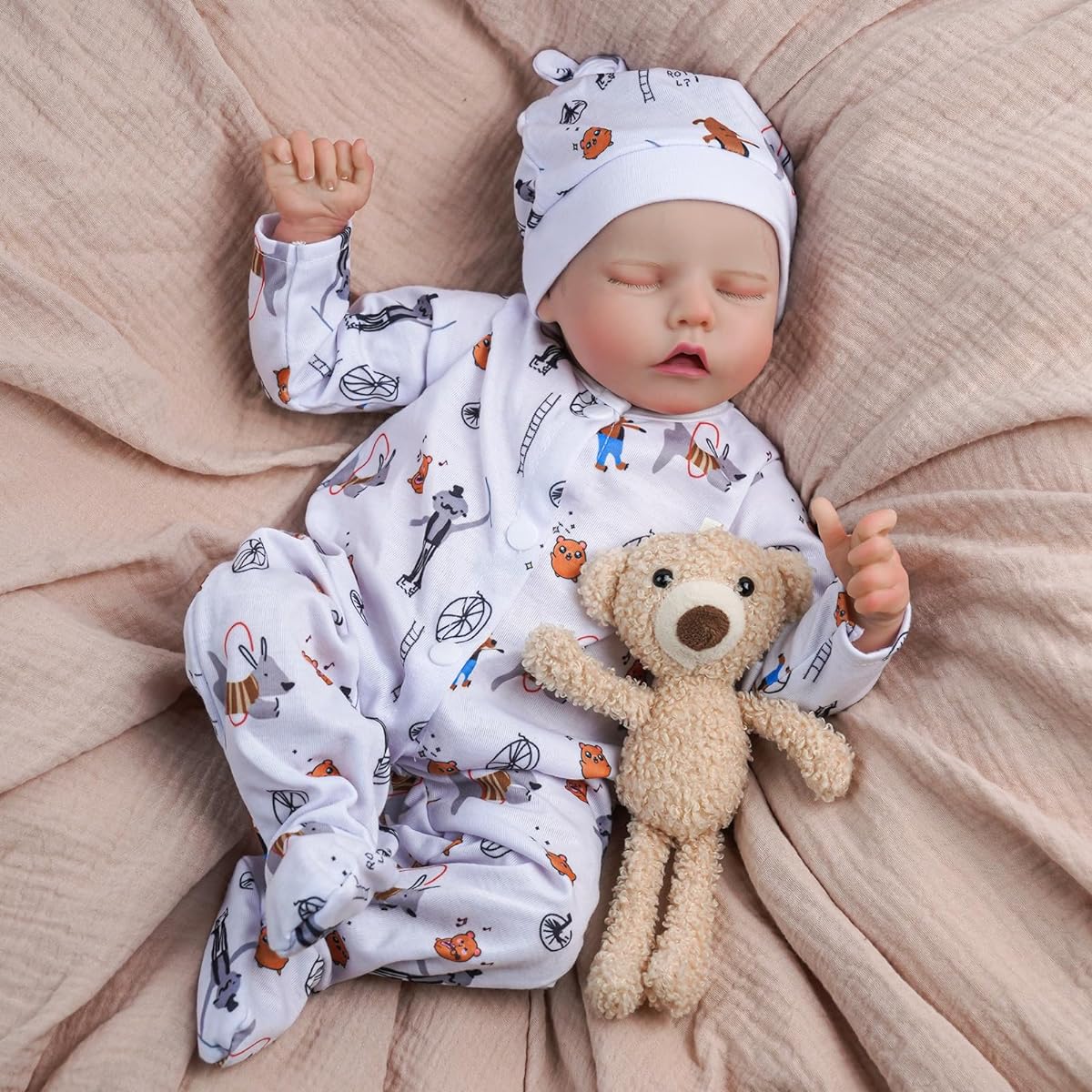 ADFO Lifelike Reborn Doll Boy 17 Inch Realistic Boy Doll Newborn Realistic Baby Soft Vinyl Lifelike Reborn Doll Clothes and Toys Gift for Ages 3+