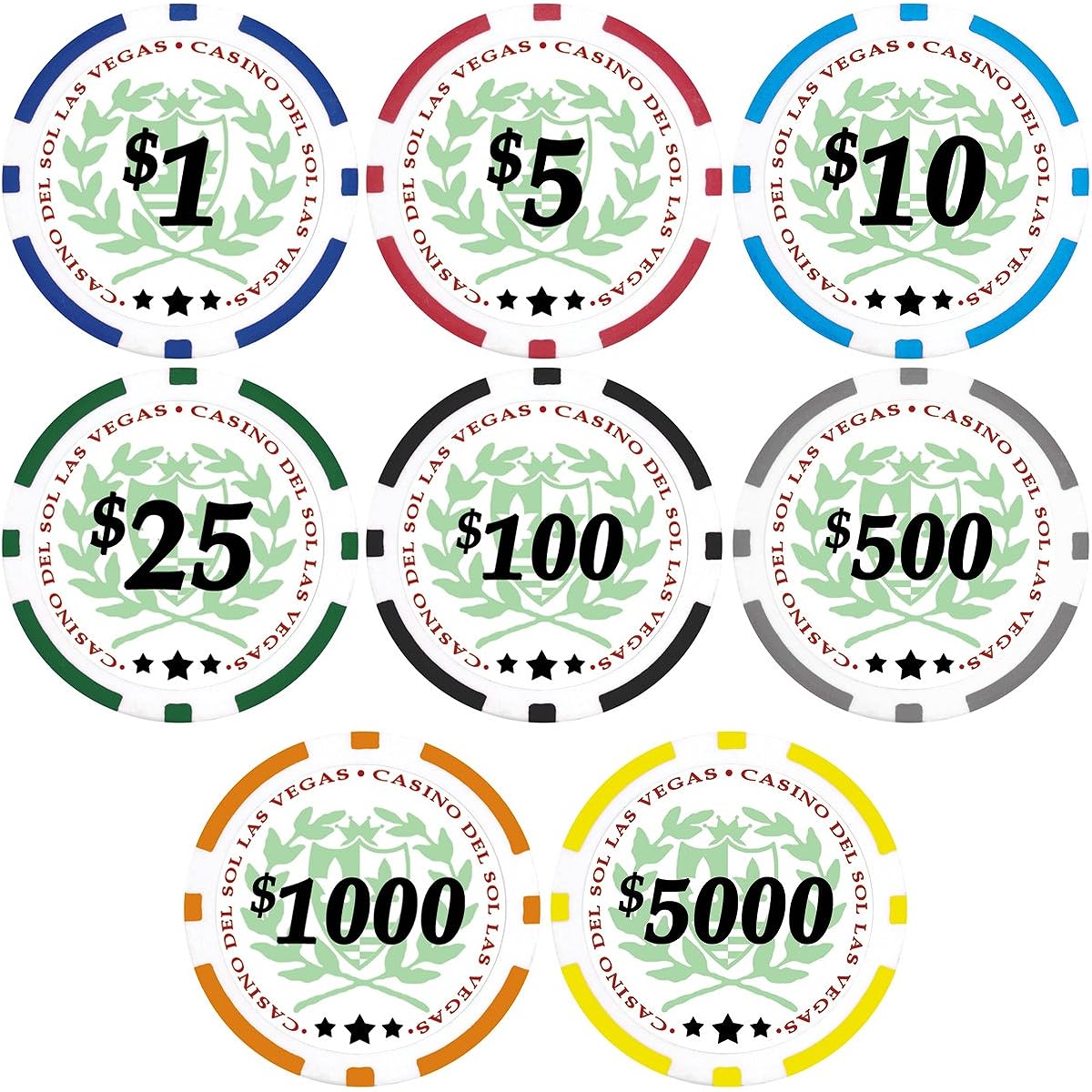50 Casino del Sol 11.5 Gram Poker Chips with Denominations