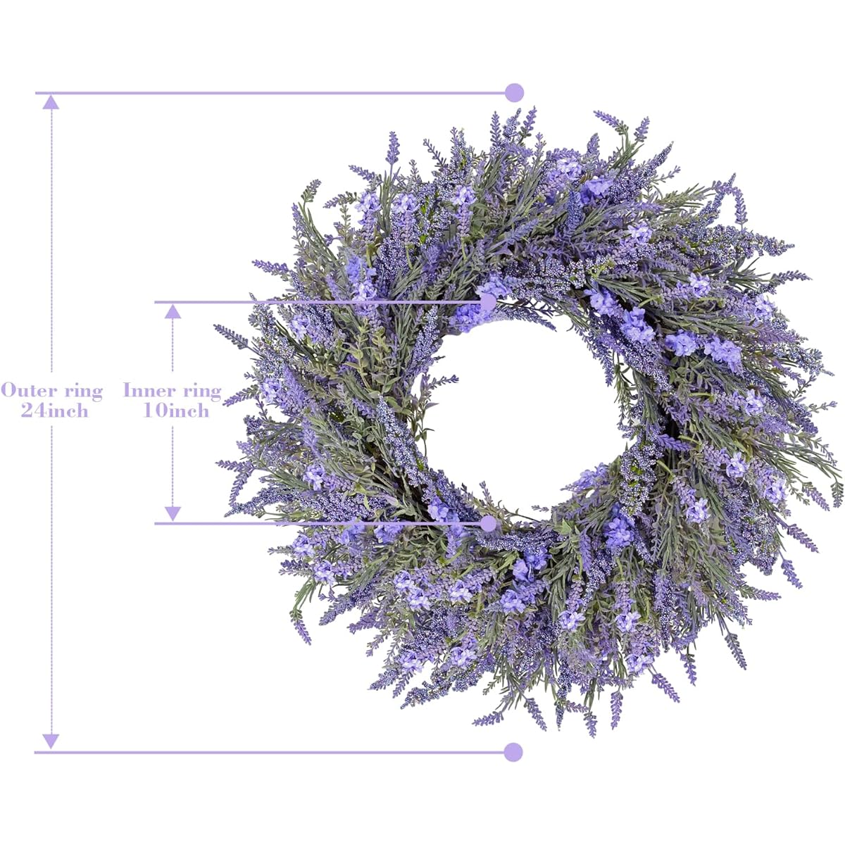DDHS Lavender Wreath, Summer Wreath for Front Door, 24 Inch Purple Dried Flowers with 3 Styles, Spring Summer Large Artificial Wreath for All Seasons, Farmhouse, Indoor and Outdoor Decor