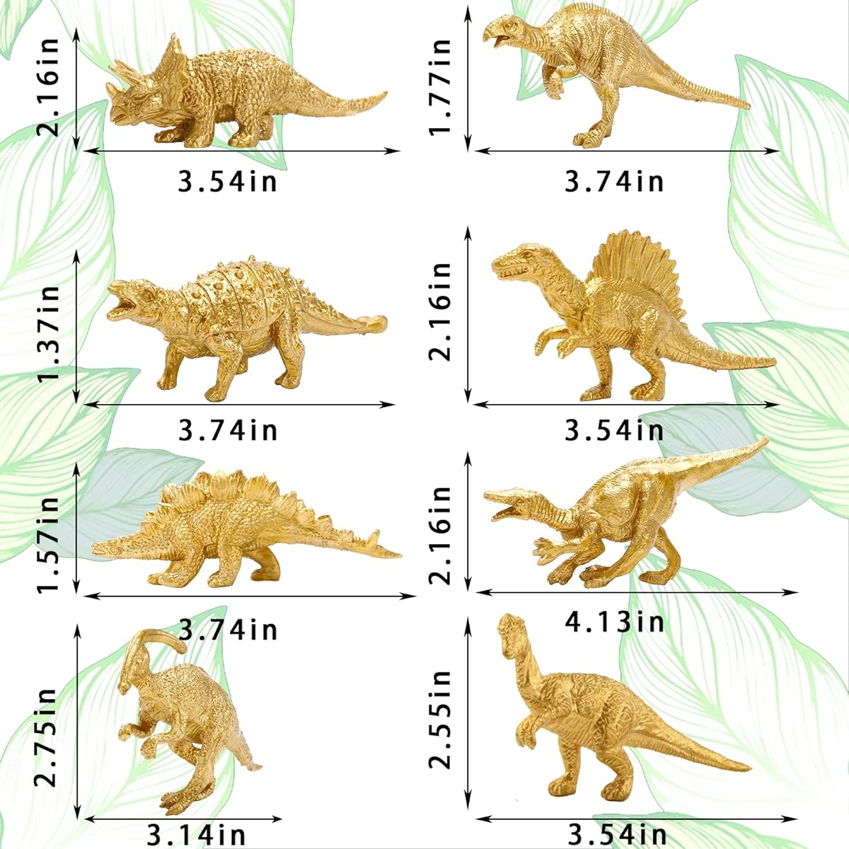 8pcs Gold Plastic Dinosaur Figures Plastic Dinosaurs Velociraptor Triceratops Stegosaurus Brontosaurus for Jungle Animal Theme Birthday Party Baby Shower Decorations