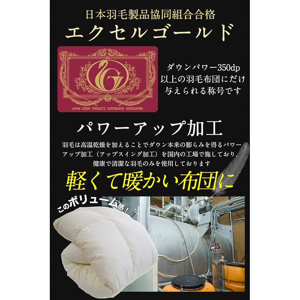 Made in Japan, down comforter, down comforter, single, 90% Hungarian white duck down, feather weight 1.2kg, Japan Feather Products Cooperative Excel Gold Label, 370 down power, light fabric, feather power-up processing, lots of feathers, clean (single)
