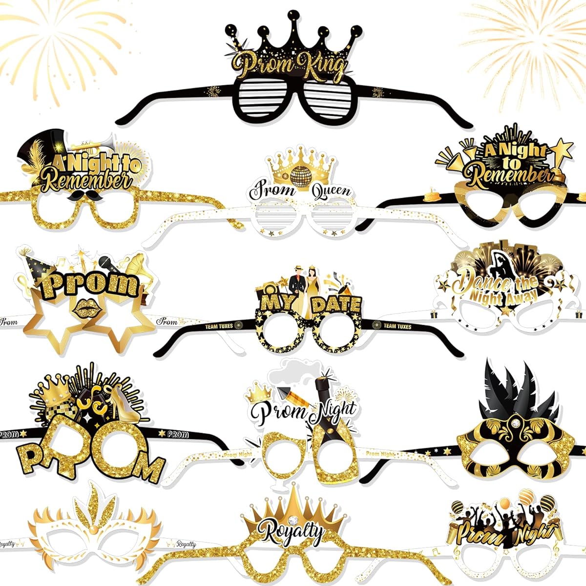 HOWAF Prom Night Photo Booth Props Kit - 1 Prom Night Photo Frame with 13 Prom Night Paper Glasses, 2024 Graduation Prom Party Supplies, Prom Night Eyewear for Prom 2024 Glasses