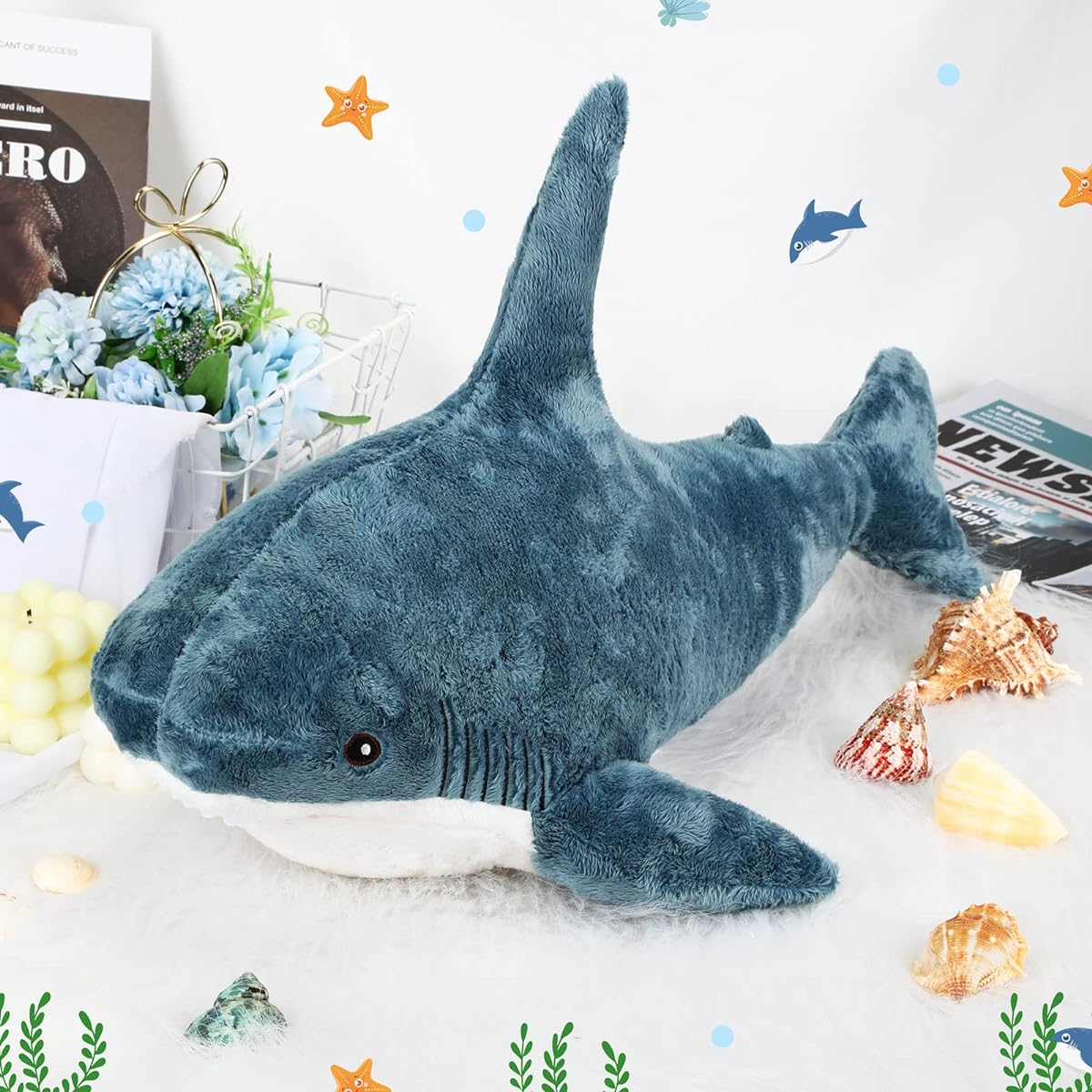 Sosation Giant Shark Stuffed Animal, Large Soft Shark Plush Pillow Toy Blue Shark Plush Sea Animal Valentine's Day Mother's Day Birthday Gift for Boys Girls (35.4 Inch)