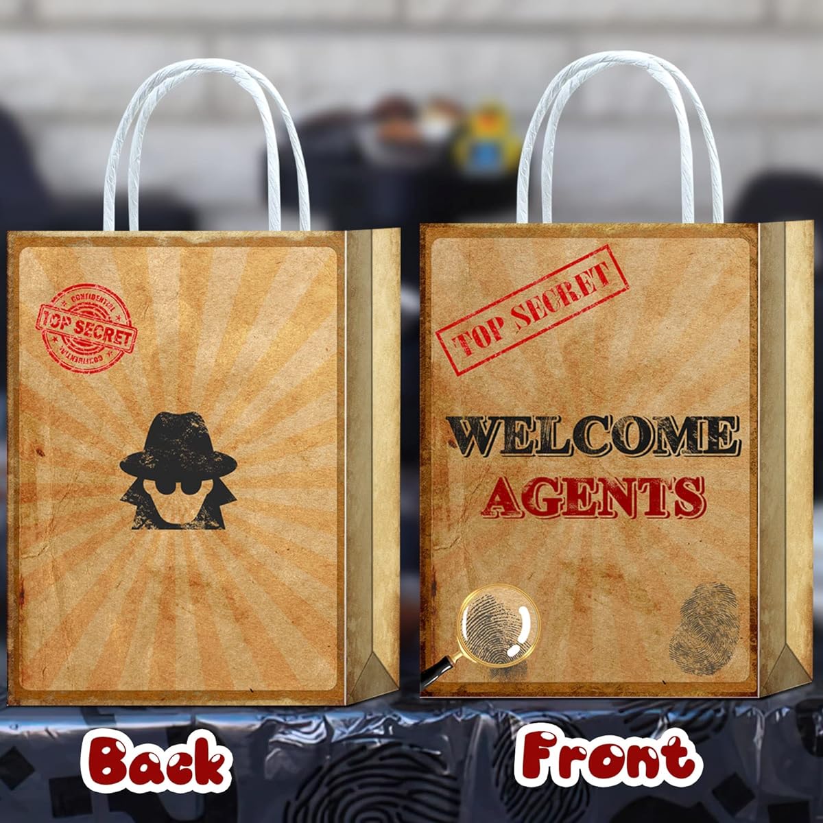 16 Pieces Top Secret Party Favor Bags with Handles for Escape Room Party Favors Top Secret Stamps Club Team Activities Top Secret Theme Birthday Favor Bags Spy Party Decorations Supplies