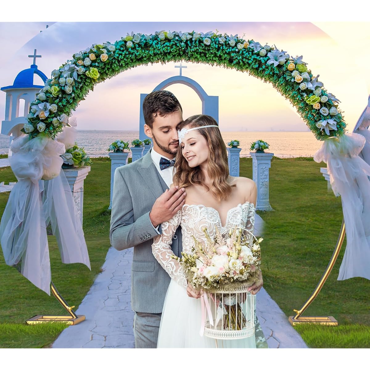 Moeput Circular Backdrop Stand 8.2ft Large Wedding Round Balloon Arch Stand Gold Circle Balloon Arch Frame with 10 Thick Tubes for Valentine's Day Decorations Graduation Birthday Party Baby Shower