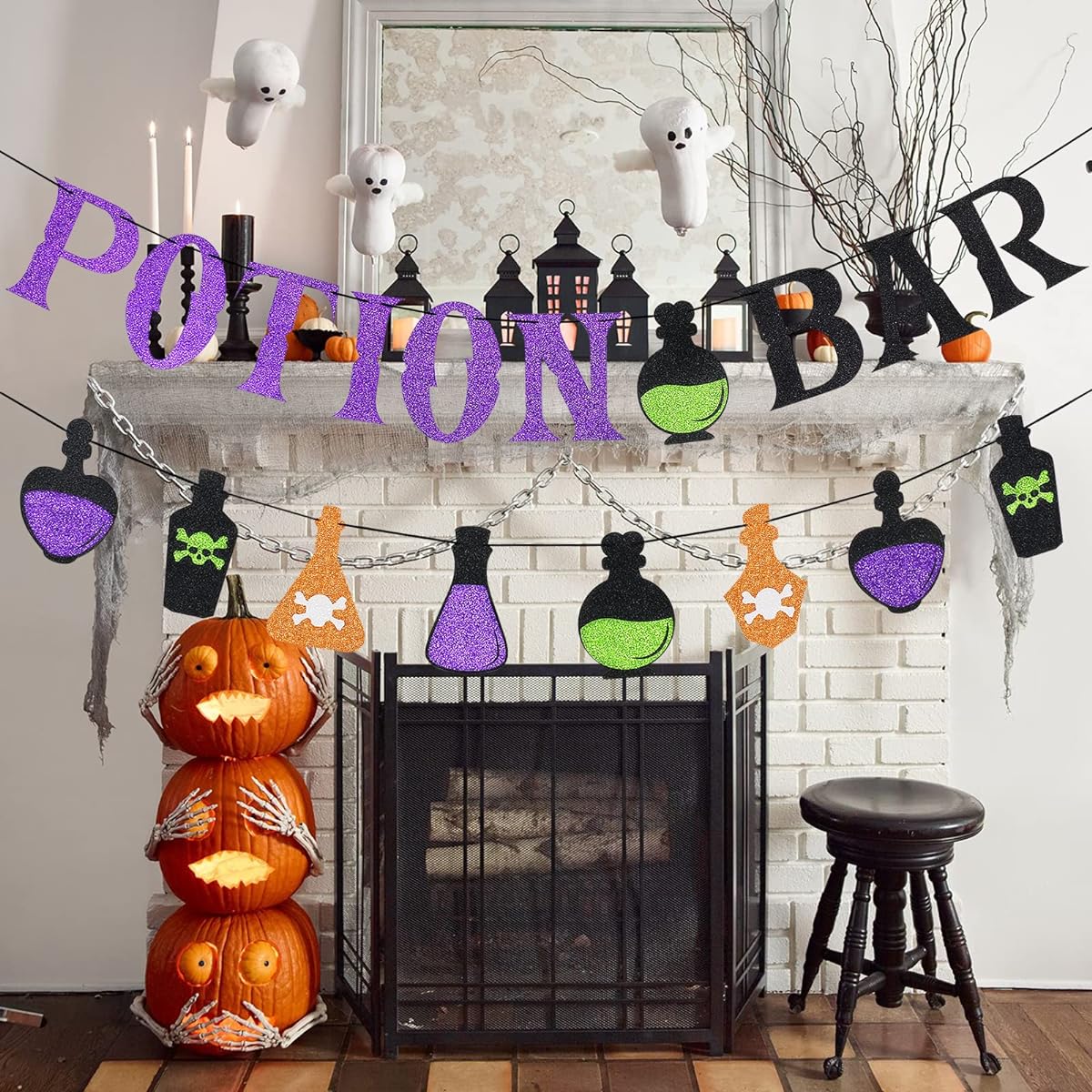 Potion Bar Banner with Potion Sign Halloween Hocus Pocus Witch Garland Banner Halloween Haunted House Party Decoration Halloween Bar Mantle Fireplace Wall Party Supplies