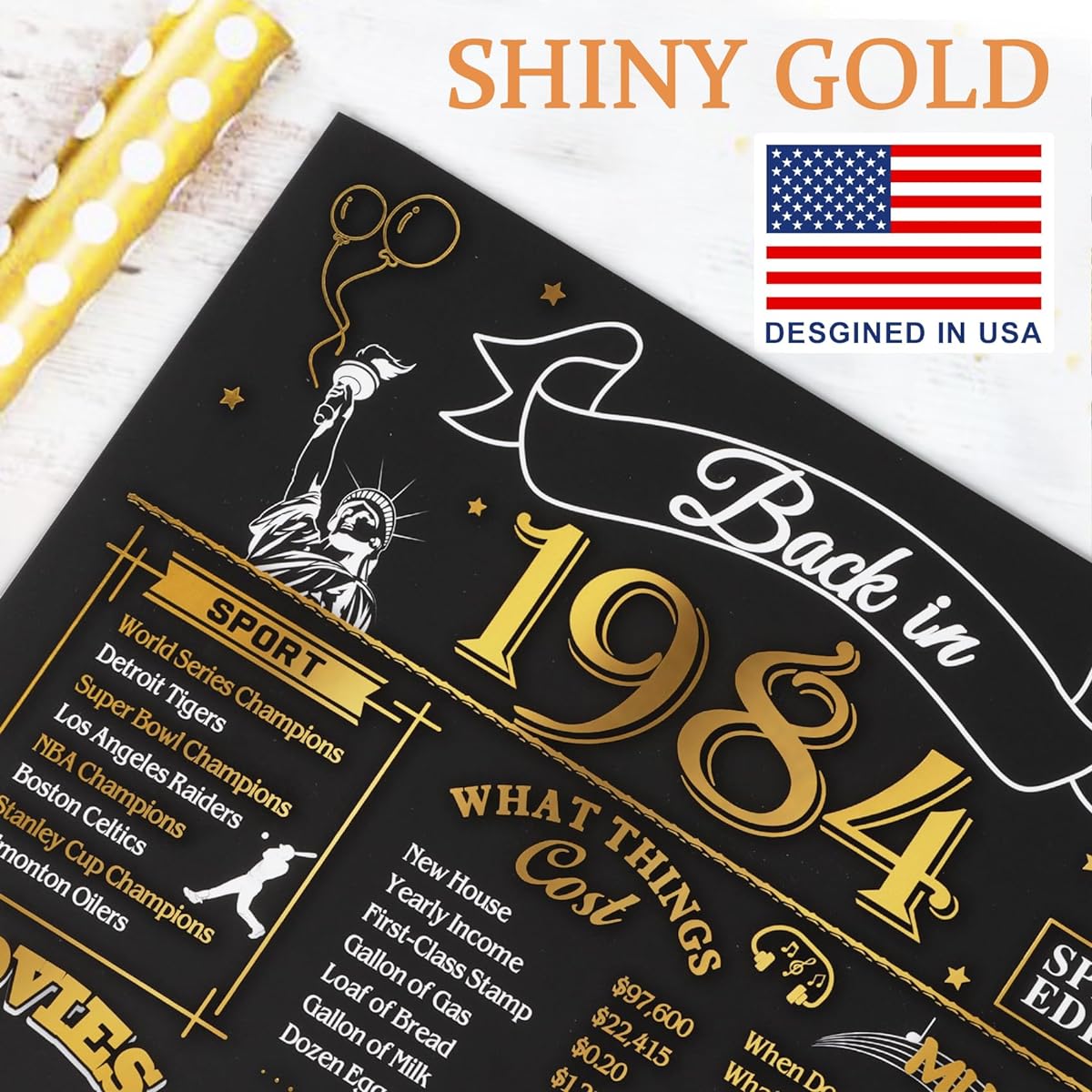 40th Birthday Pop Up Card for Women or Men, 3D Greeting Card with Gold Plated Poster Cover, Funny 40th Birthday Gifts, Party Supplies Ideas, Unique 40th Anniversary for Mom Dad, 1984, Jumbo Size 8 x 10 Inch