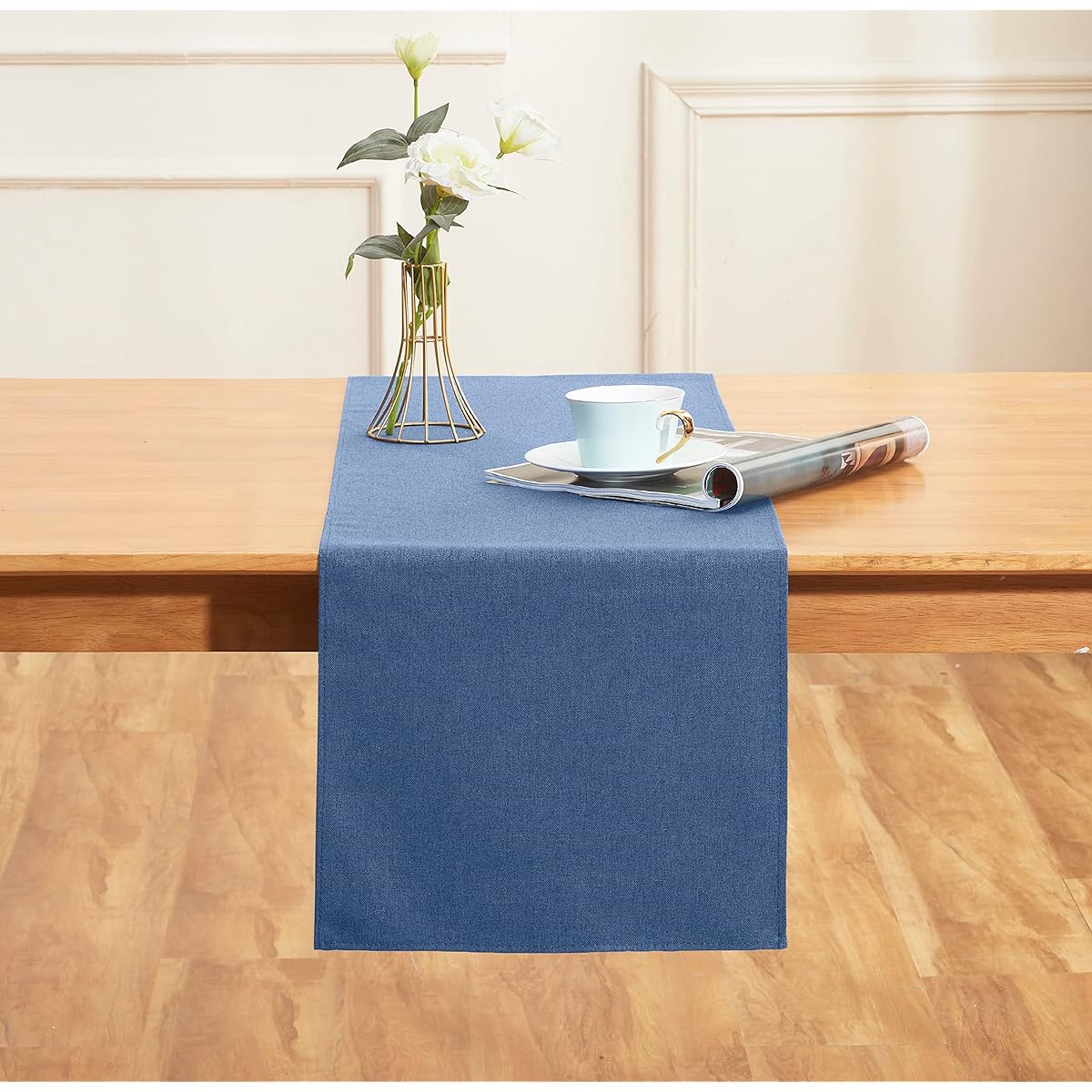 Winotic Vintage Blue Table Runner 13" x 72" Long Cotton Linen for Memorial Day Spring Easter Summer Party Wedding Everyday Kitchen Dining Machine Washable (13" x 72", Vintage Blue)