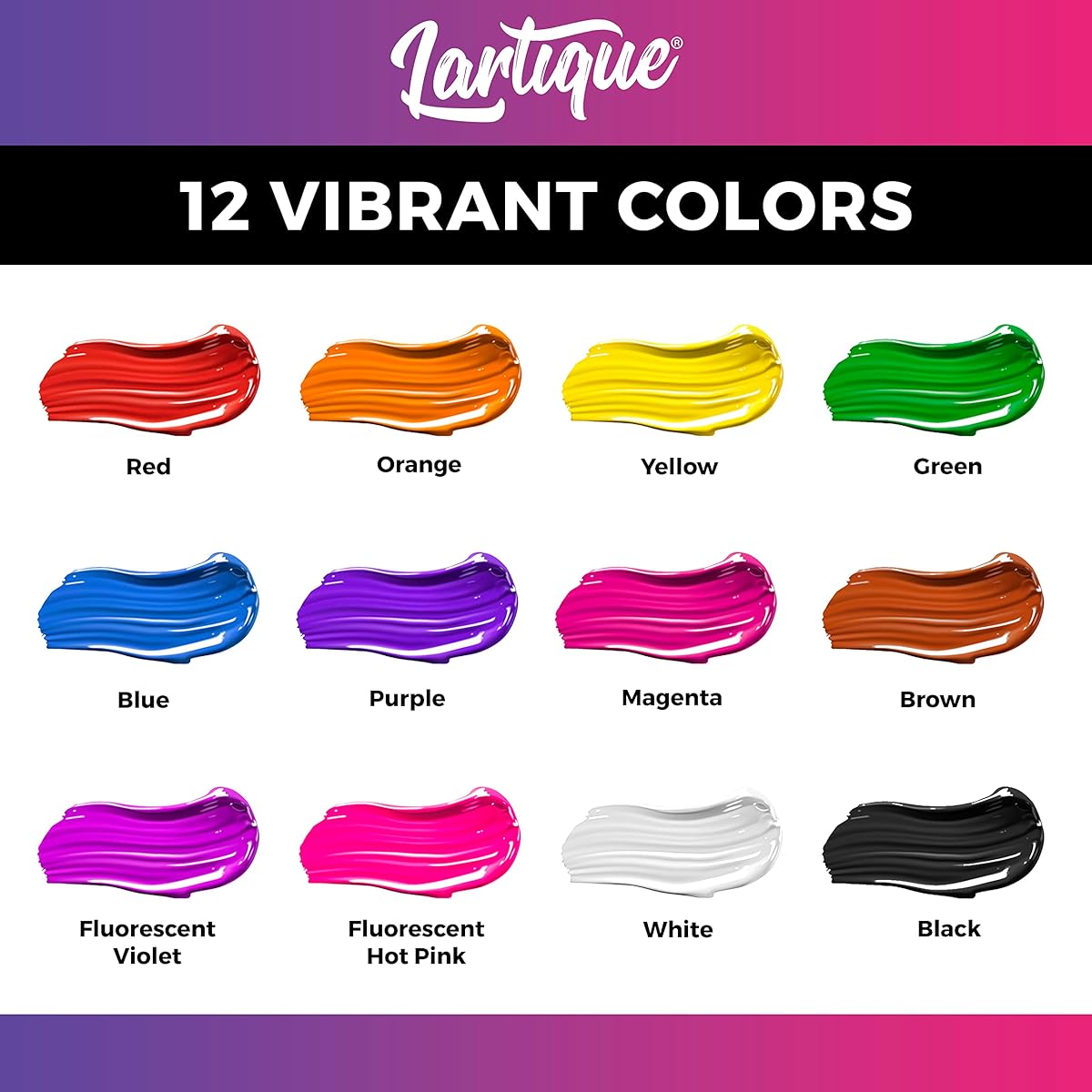 Lartique Washable Paint for Kids - 12 Color Finger Paints Regular & Fluorescent Kids Paint Set Safe Non-Toxic Tempera Paint - 2 oz Bottle Made in the USA
