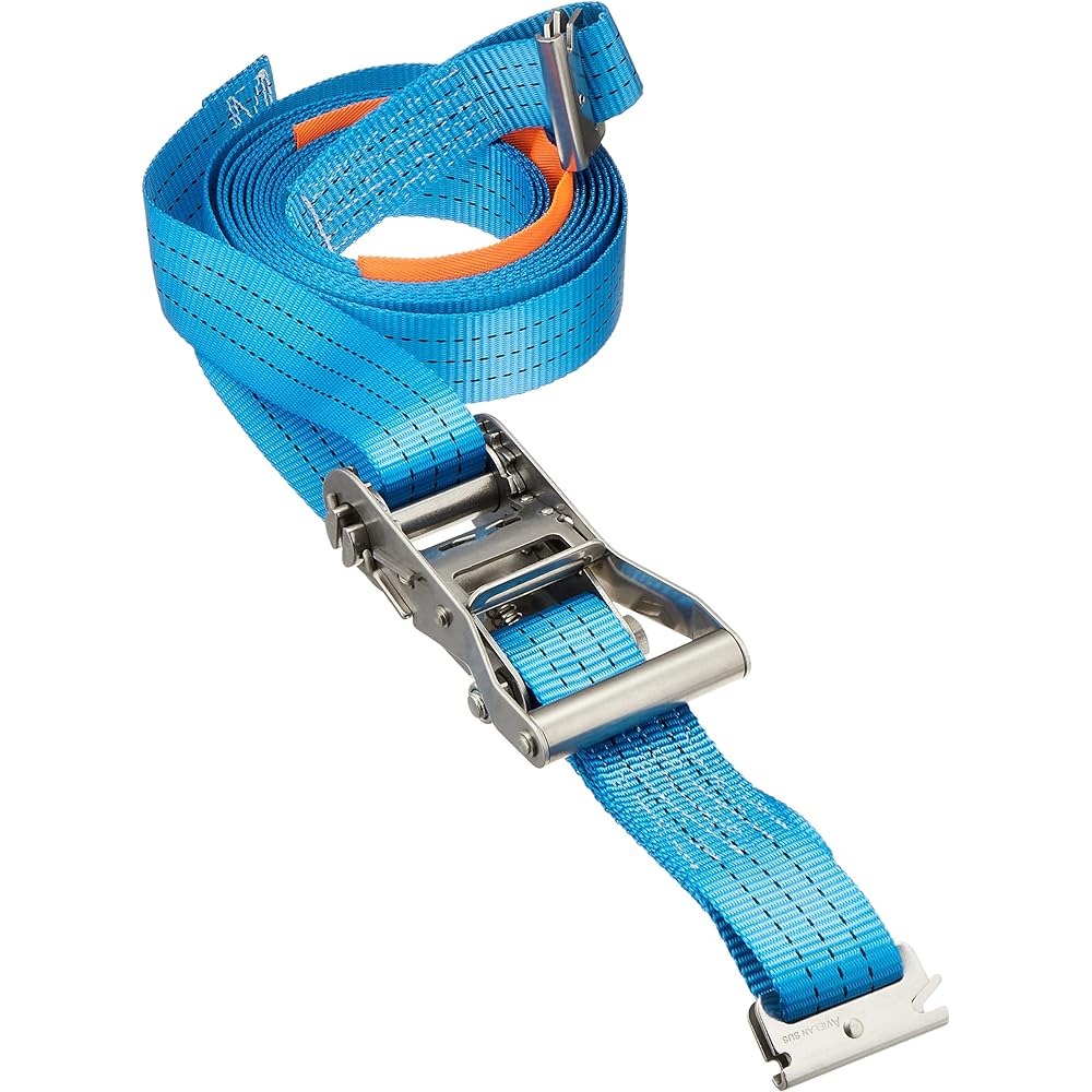 AVIELAN All Stainless Steel Lashing Belt 50mm Width R Hook (Track Rail Compatible) Winding 5m Fixed 0.5m Blue (Right Fixed Specification)