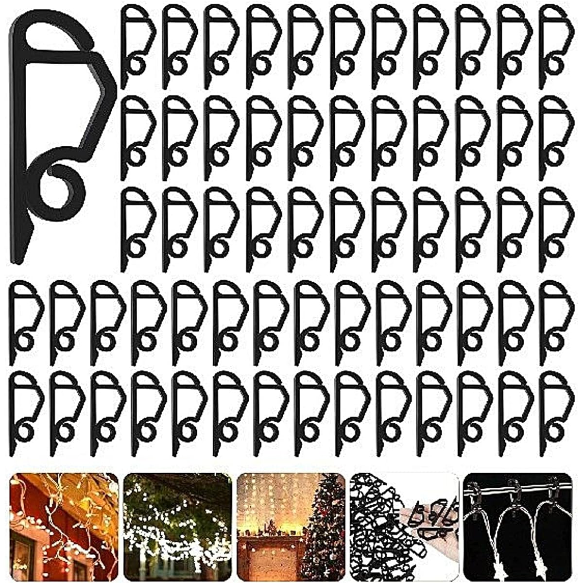 TNBUENO 120pcs Christmas Light Clips Exterior Gutter Hooks - Plastic Holiday Gutter Lights Weatherproof Hooks Halloween Christmas Roof Tree Hanging Outdoor Decoration String Lights (Black)