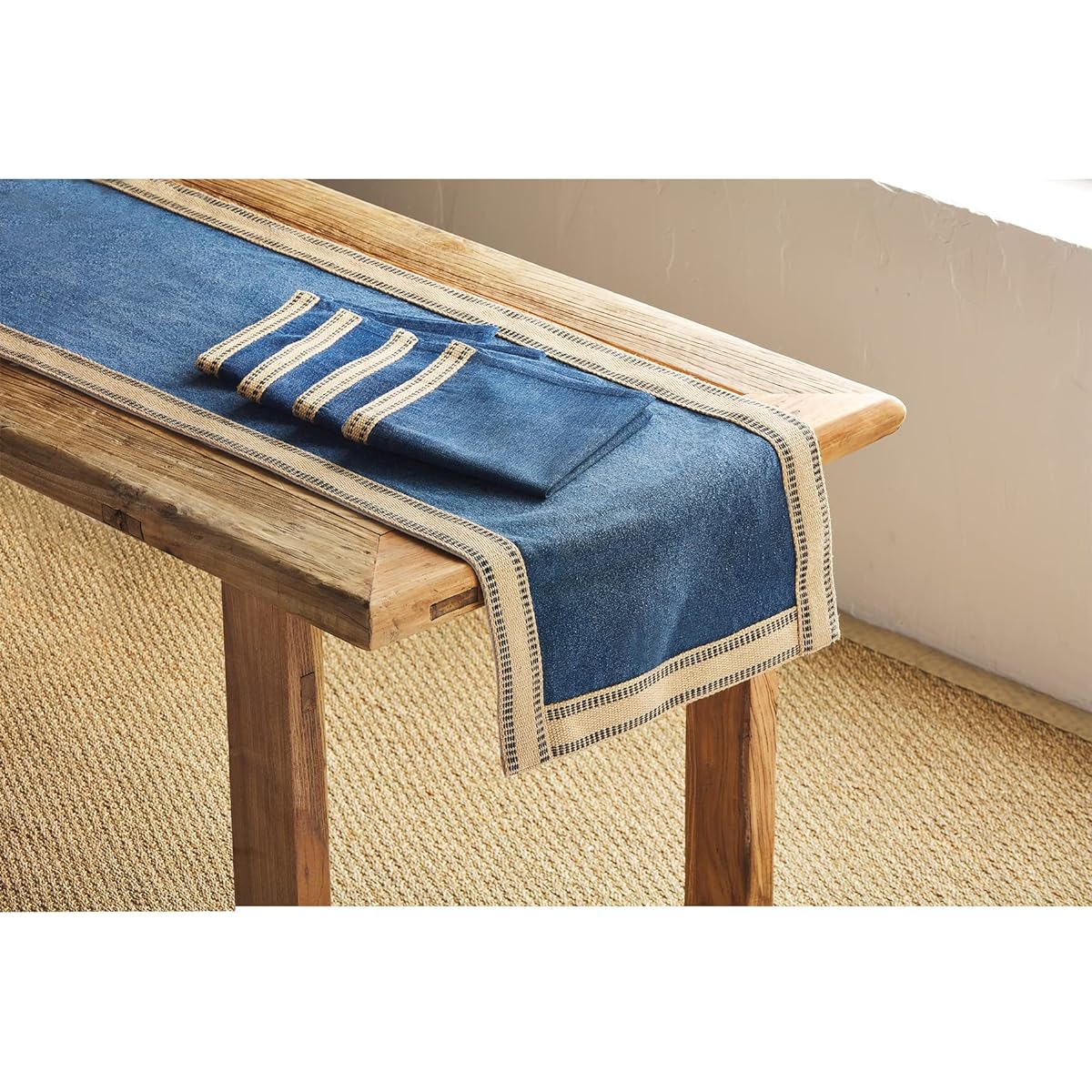Mud Pie Jute Edge Table Runner Navy 18" x 72"