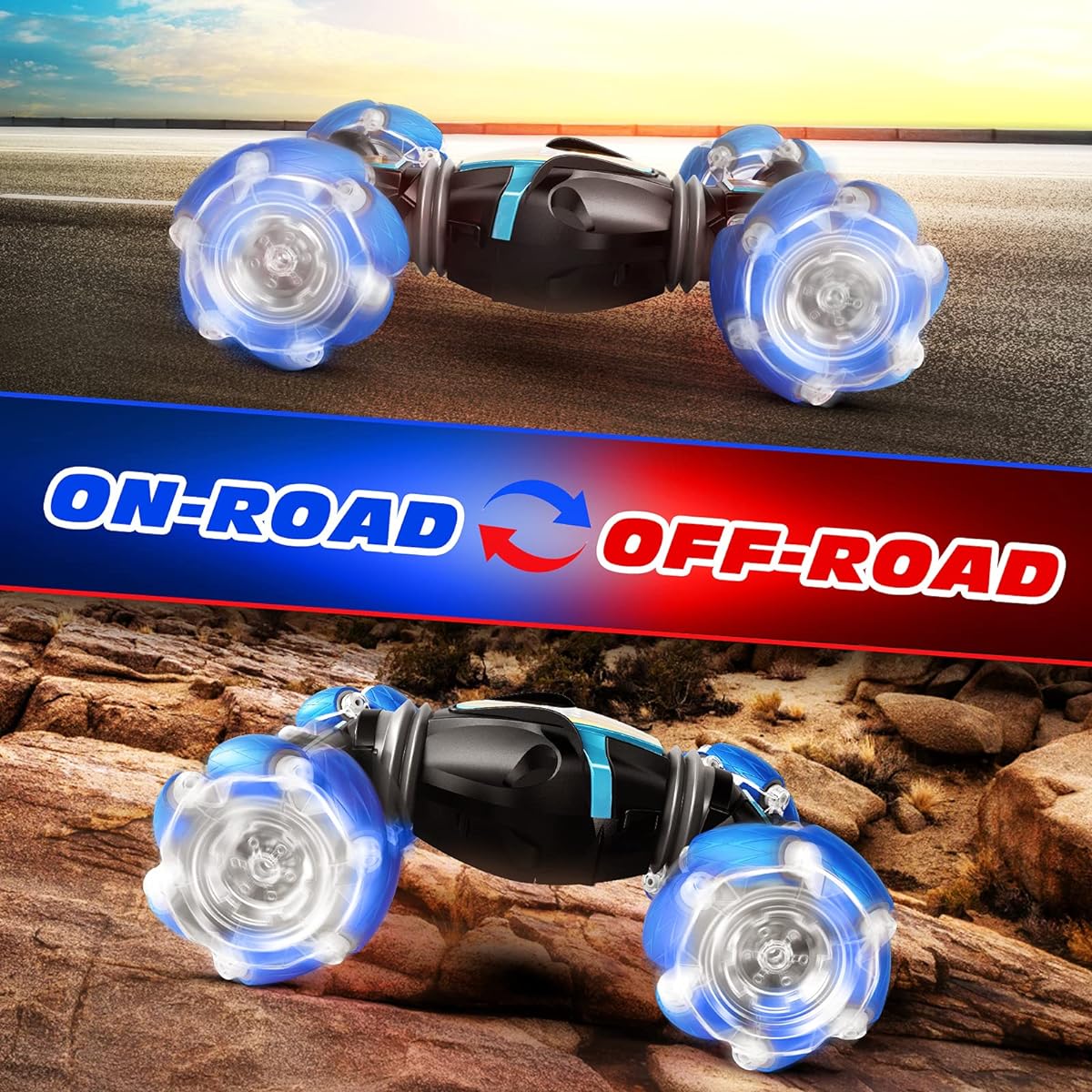 Tecnock RC Car Remote Control Car for Kids Adults 1:20 Scale 4WD Gesture Sensor Remote Control Crawler 2.4GHz Transform RC Stunt Car with Lights Gift for Boys/Girls