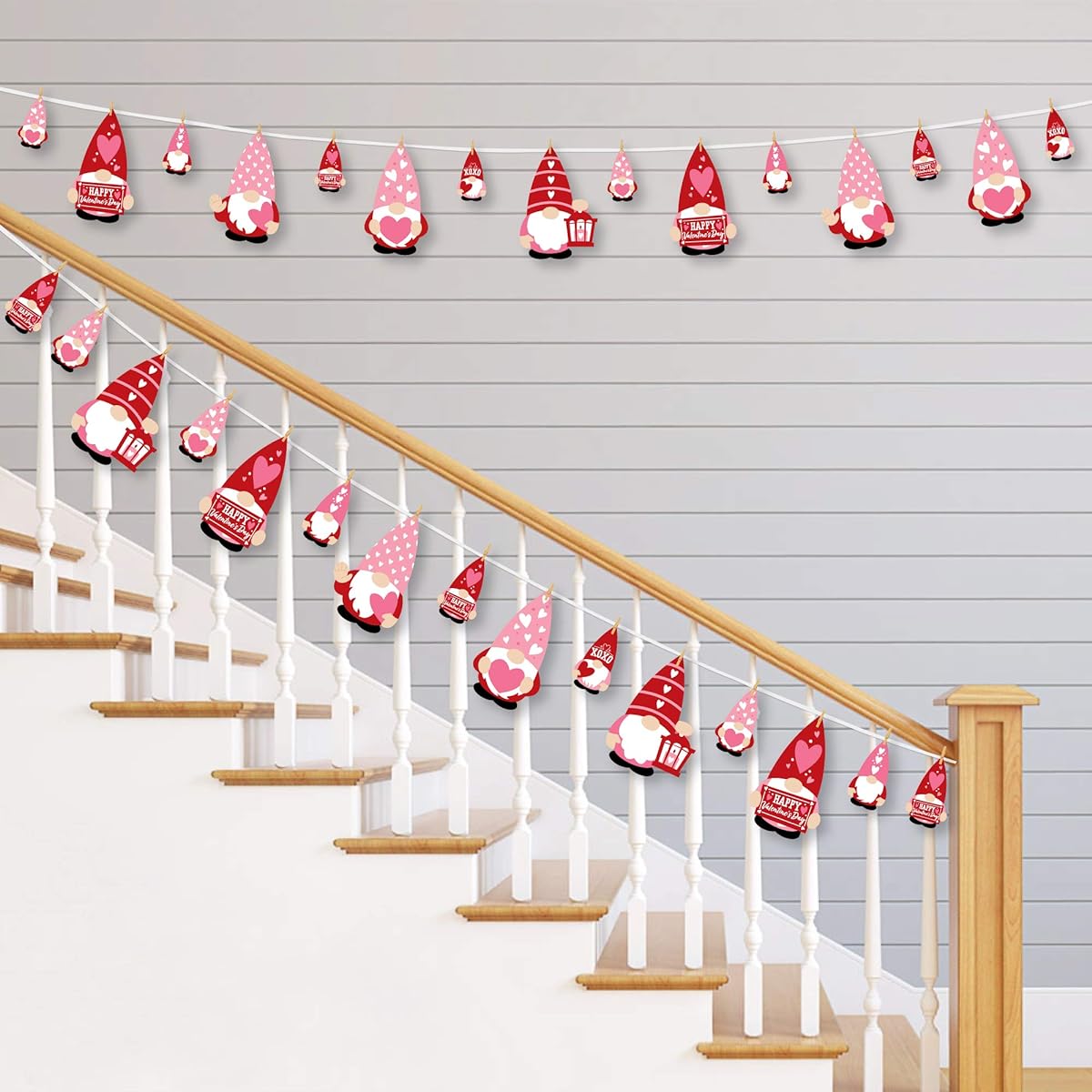 Big Dot of Happiness Valentine Gnomes - Valentine's Day Party DIY Decorations - Clothespin Garland Banner - 44 Pieces