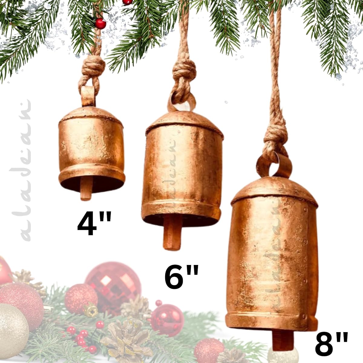 Shabby Chic Vintage Bells Brass Coated Country Style Rustic Bell Wall Hanging Harmony Giant Cow Bell Lucky Charm Christmas Bells (2 x Harmony Bells 8-10 inches)