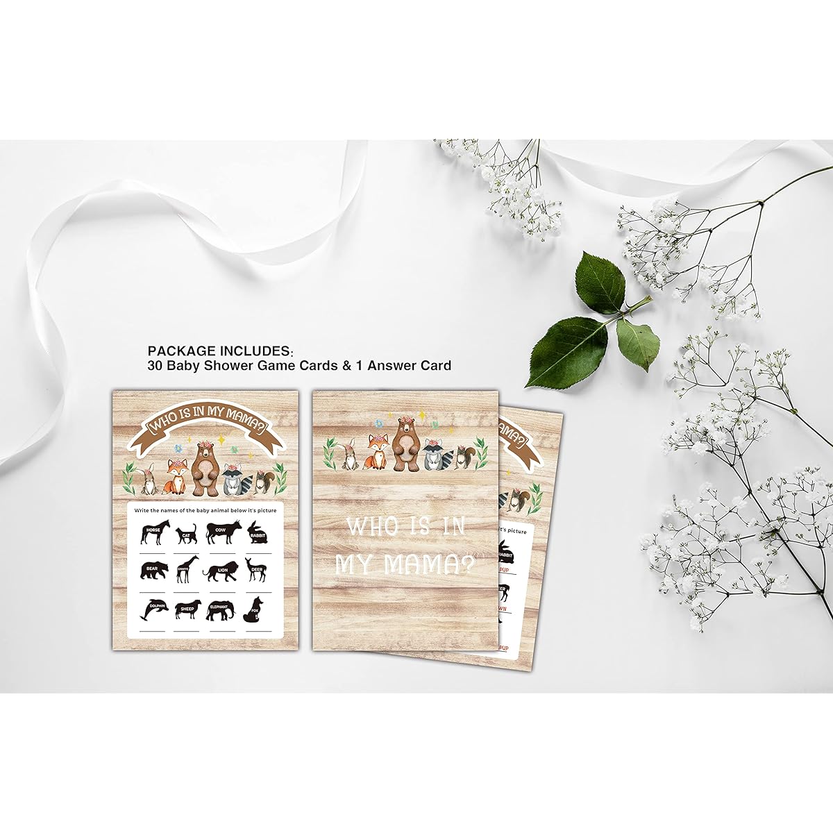 Baby Shower Games for Boys and Girls - Who is My Mama Woodland Baby Shower Games - Safari Jungle Gender Reveal Party/Baby Bump Party Supplies Activities - Pack of 30 (C03)