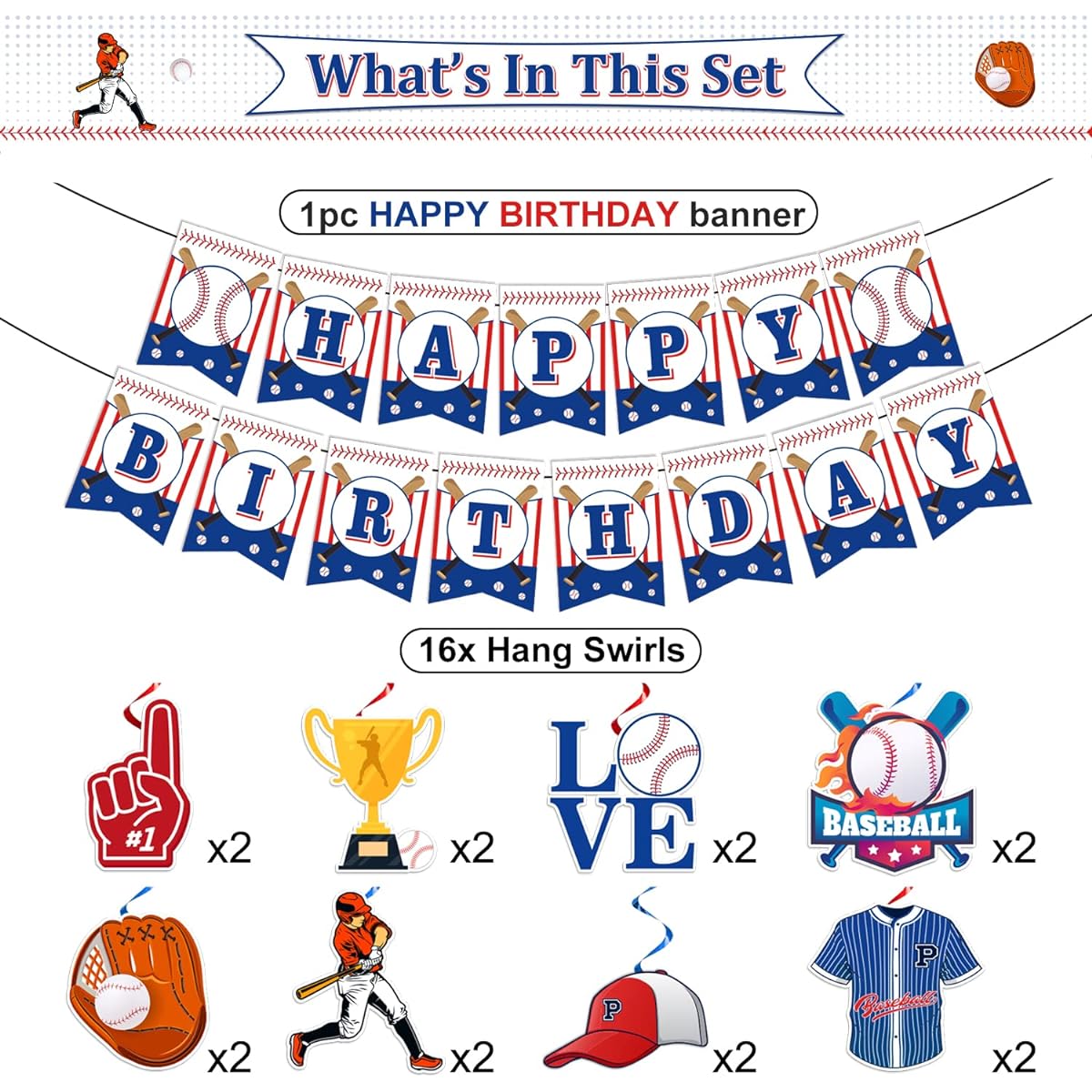 Baseball Party Decorations Baseball Theme Party Decorations with Happy Birthday Banner and Baseball Hanging Swirls Baseball Birthday Party Supplies