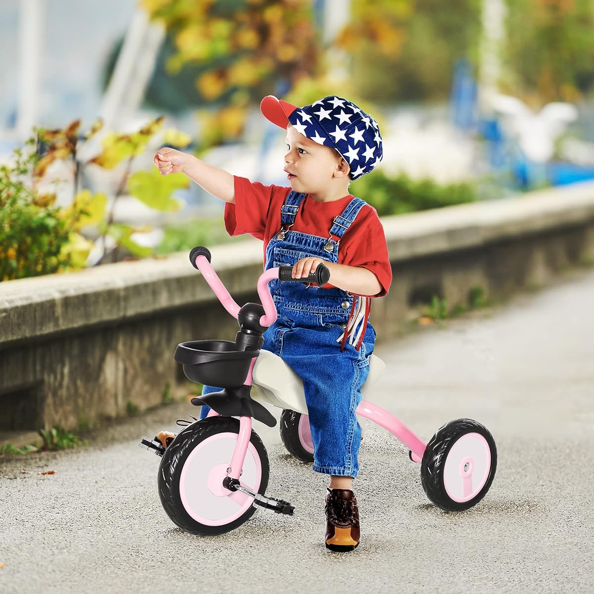 Qaba 3 Wheel Folding Kids Tricycle Walking Toddler Bike for 3-5 Years Old Boys Girls Pink
