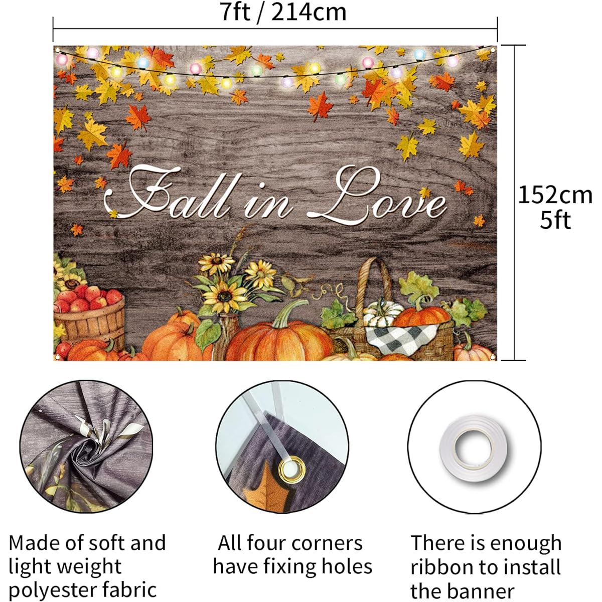 Big Fall In Love Backdrop Pumpkin Sunflower Leaves Fall Party Background Wedding Love Bridal Shower Wooden Banner Supplies Decorations Gifts Photo Booth Props 7x5ft