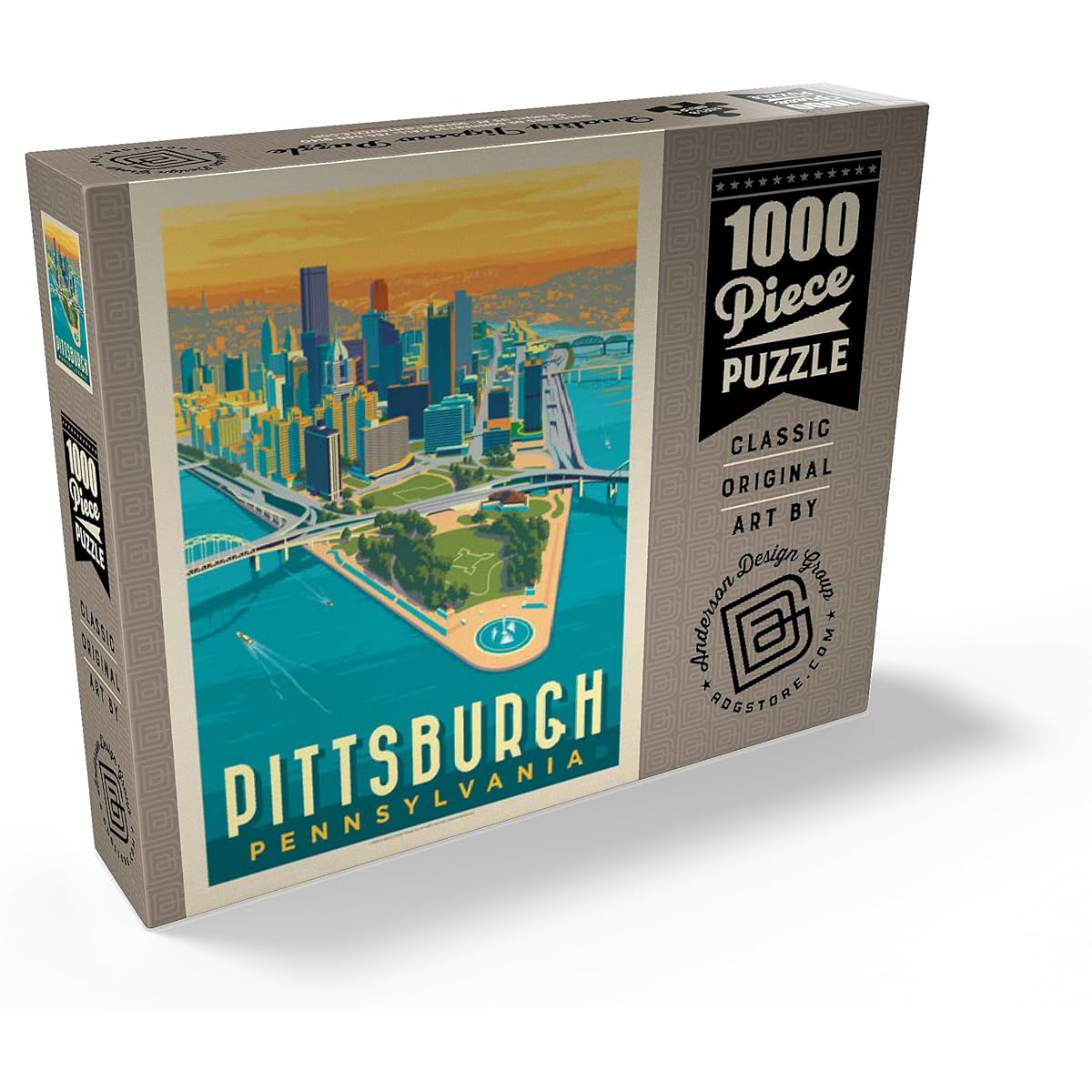 Pittsburgh, Pennsylvania: Bird's Eye View Vintage Poster - Premium 1000 Piece Jigsaw Puzzle for Adults