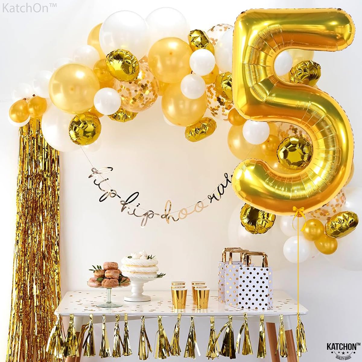 KatchOn Big Gold Number 5 Balloon - 40 Inch | Gold Number 5 Balloons 5th Birthday Balloons | Balloons for 5th Birthday | Balloons for 5th Birthday | 5th Balloons