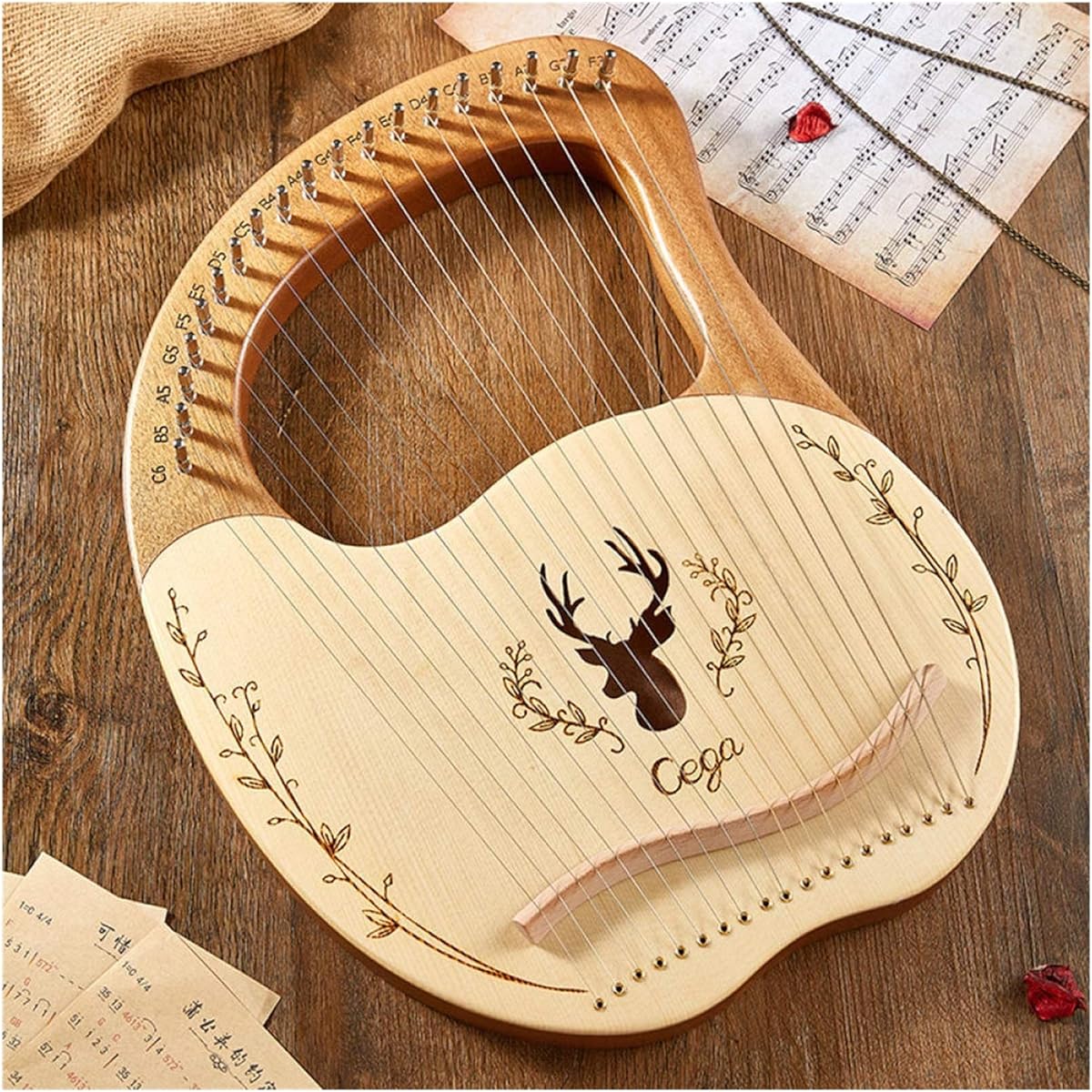 WowZza 16/19 String Wood Lining Small Harp Player Piano Easy to Learn Portable Solid Wood Lyre Instrument