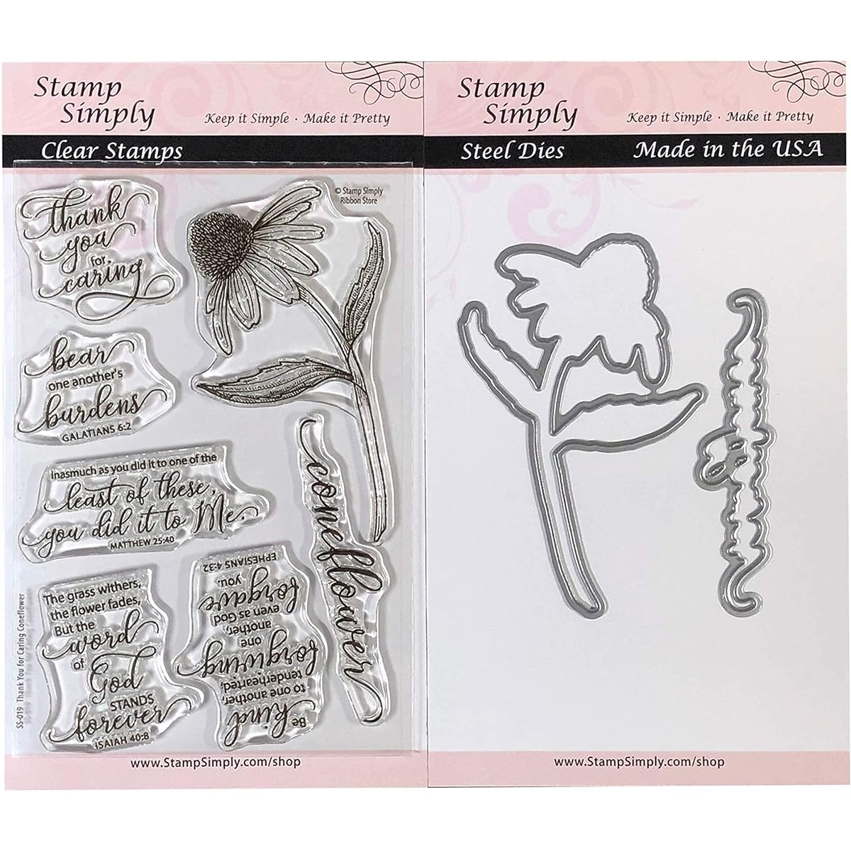 Stamp Simply Clear Stamps Christian Thank You for Caring Cornflower Garden Flowers and Dies (2 Pack) 9 pcs