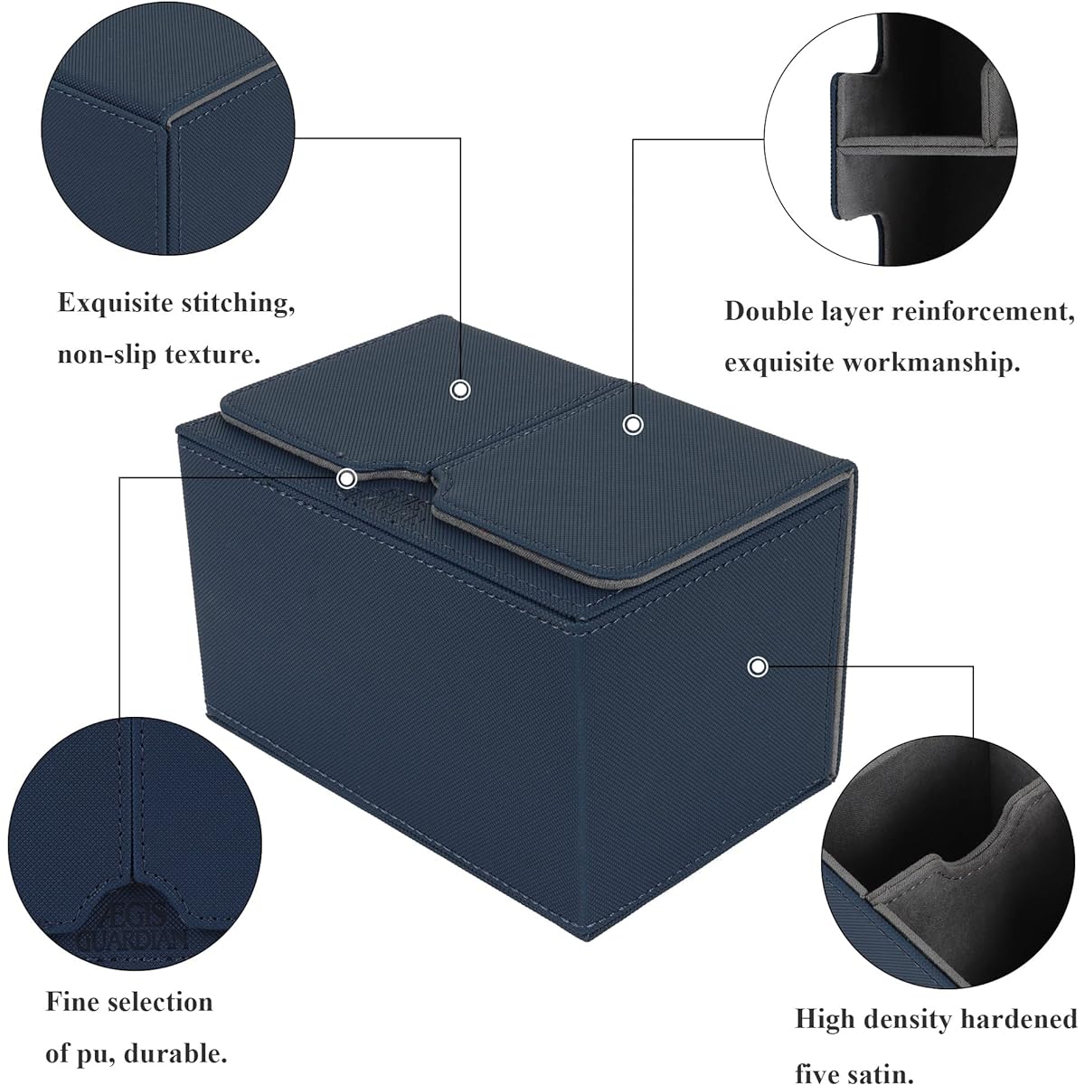 AEGIS GUARDIAN Premium Leather Deck Box 150+ Card Deck Box with 1 Tray MTG Commander Deck Twin Flip Deck Game Box for Sleeve Card Deck Playing Card Box TCG MTG PVC Free Blue