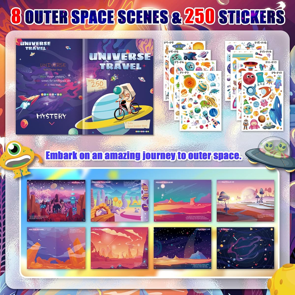 Sticker Books for Toddlers, Space Sticker Books 2-4,4-8 8 8 Scenes 8, Kids Teachers Parents Preschool Education Learning Books Birthday Gifts