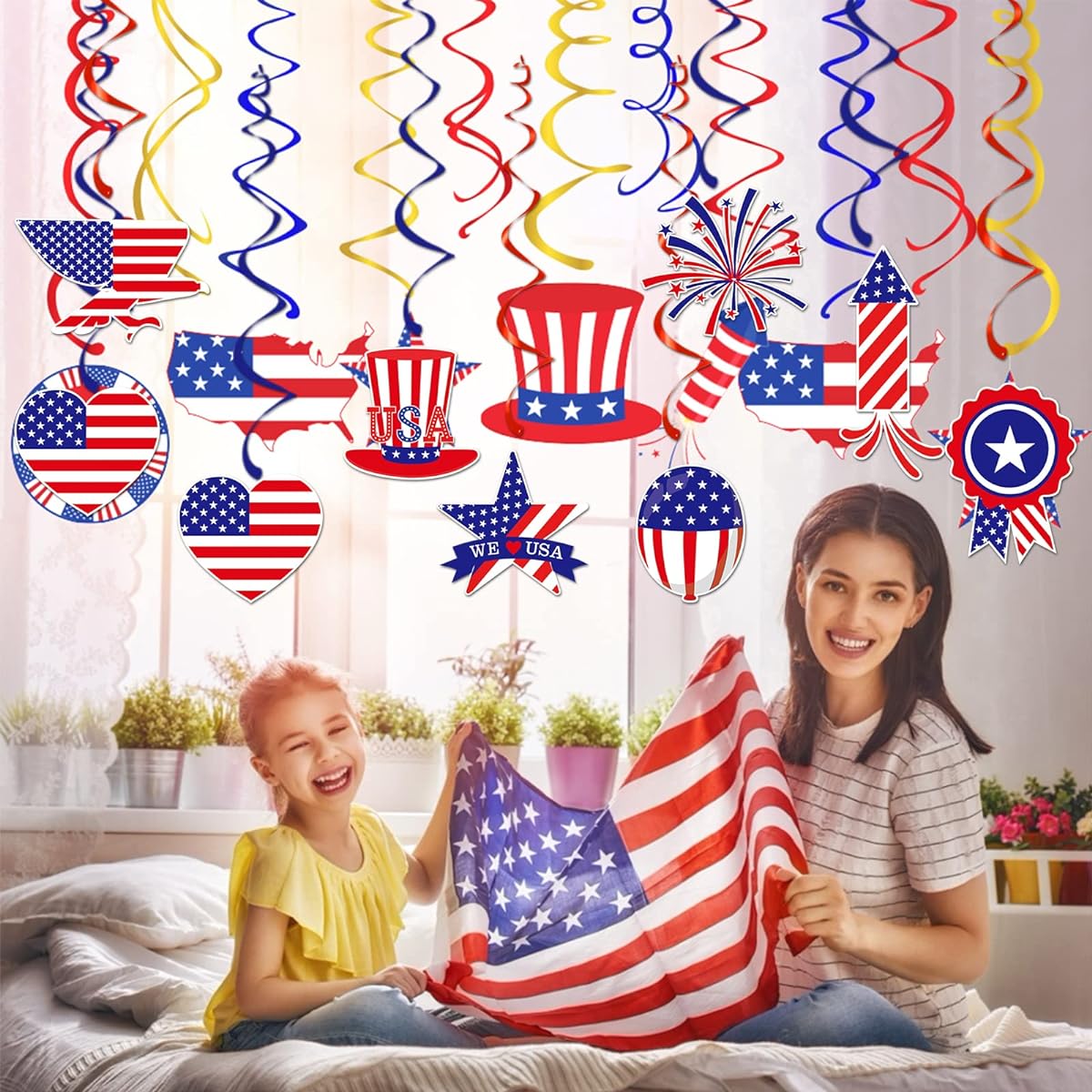 FAMYGFT 4th of July Decorations Hanging Swirls Patriotic Party Decor Independence Day Memorial Day Party Decorations