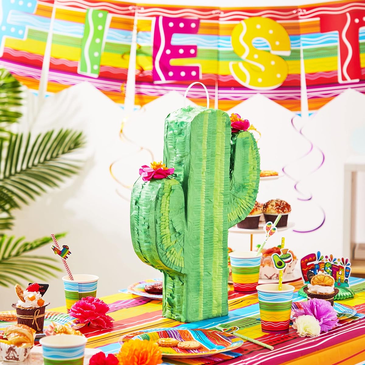 Cinco De Mayo Cactus Pinata for Kids Birthday Party (16.75 x 11.25 x 3 Inches), Fun Fiesta Taco Party Supplies, Luau Event Photo Props, Mexican Theme Decorations for Carnival Festival Taco Tuesday Events