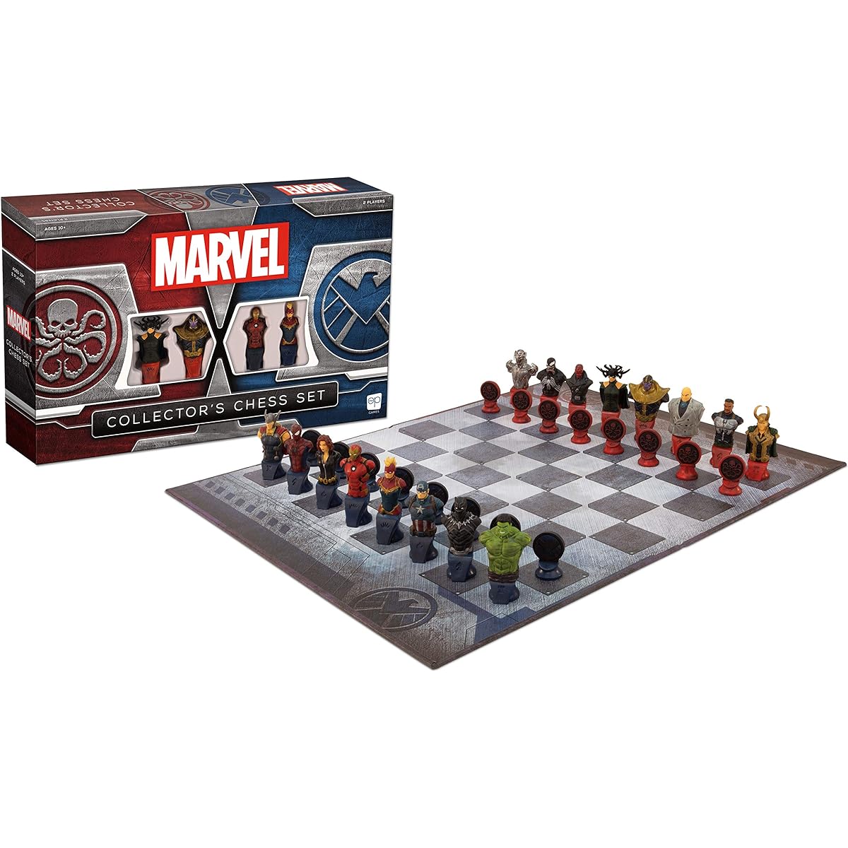 Marvel Collector's Chess Set Custom Engraved Chess Pieces Marvel Superhero Villains Iron Man King Thanos Marvel & Hela Queen Officially Licensed Marvel Chess Set