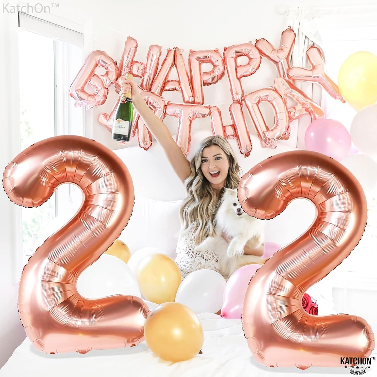 KatchOn 22 Rose Gold Balloons - Giant 40 Inch | 22nd Birthday Balloons 22nd Birthday Decorations for Women | Number 22 Rose Gold Balloons 22 Birthday Decorations | 22 Balloon Numbers