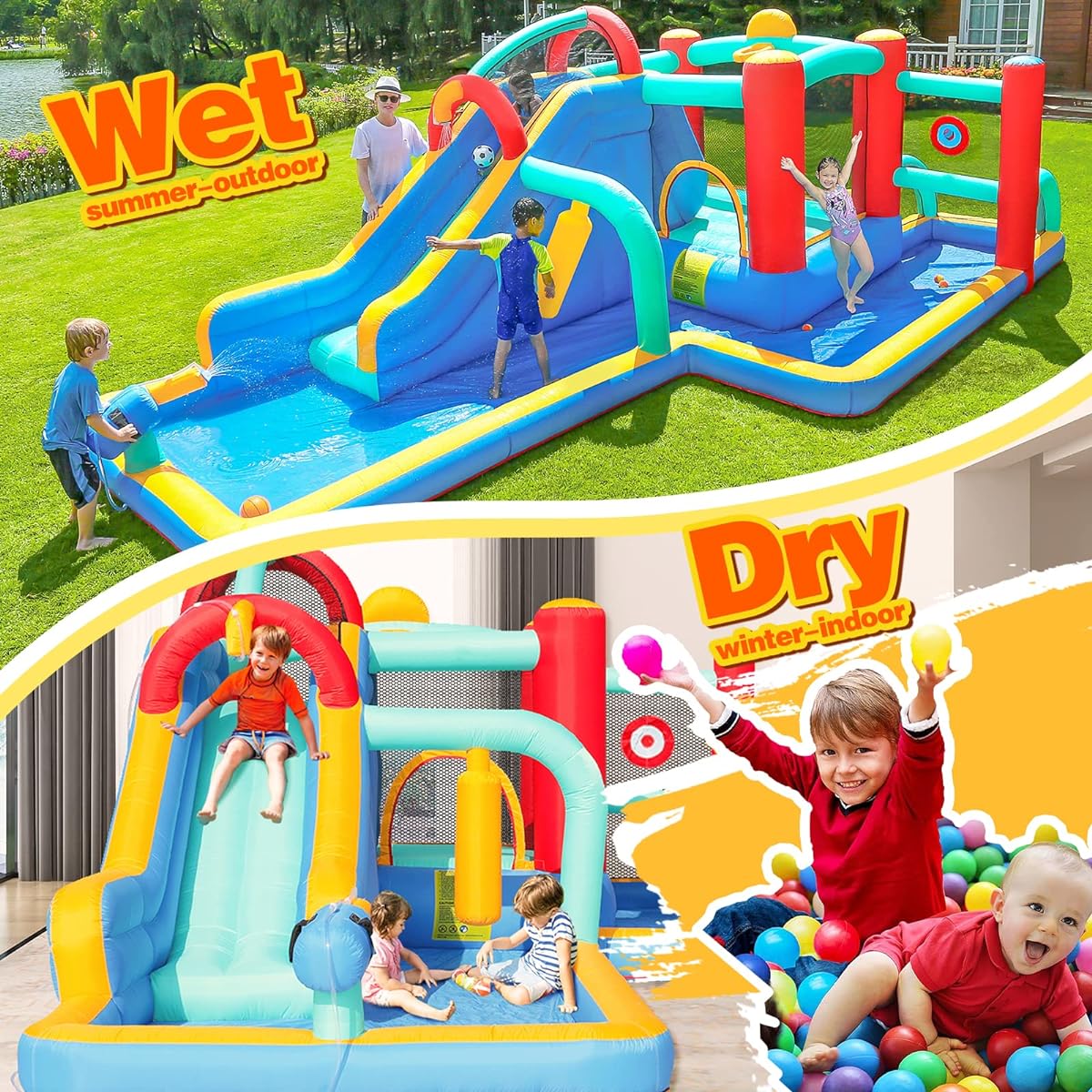 SunSports Inflatable Water Slide, Water Bounce House for Kids Ages 3-6, Inflatable Water Park with Water Slide, Jump House for Kids Backyard Party
