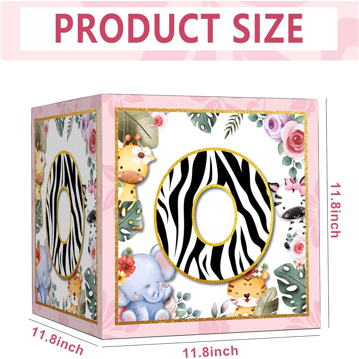 Wild One Balloon Box 1st Birthday Party Supplies Jungle Safari Animals Wild One Birthday Decorations Baby's First Birthday Wild One Party Decorations (Pink)