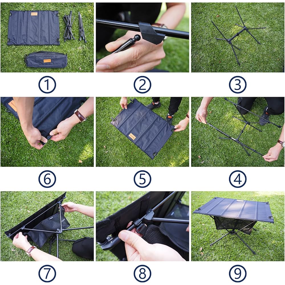 Ultralight Camping Table Compact Folding - Outdoor Table Aluminum Table, Hiking, Camping Desk, Mountain Climbing, Storage Mesh for Outdoor Travel (Black)