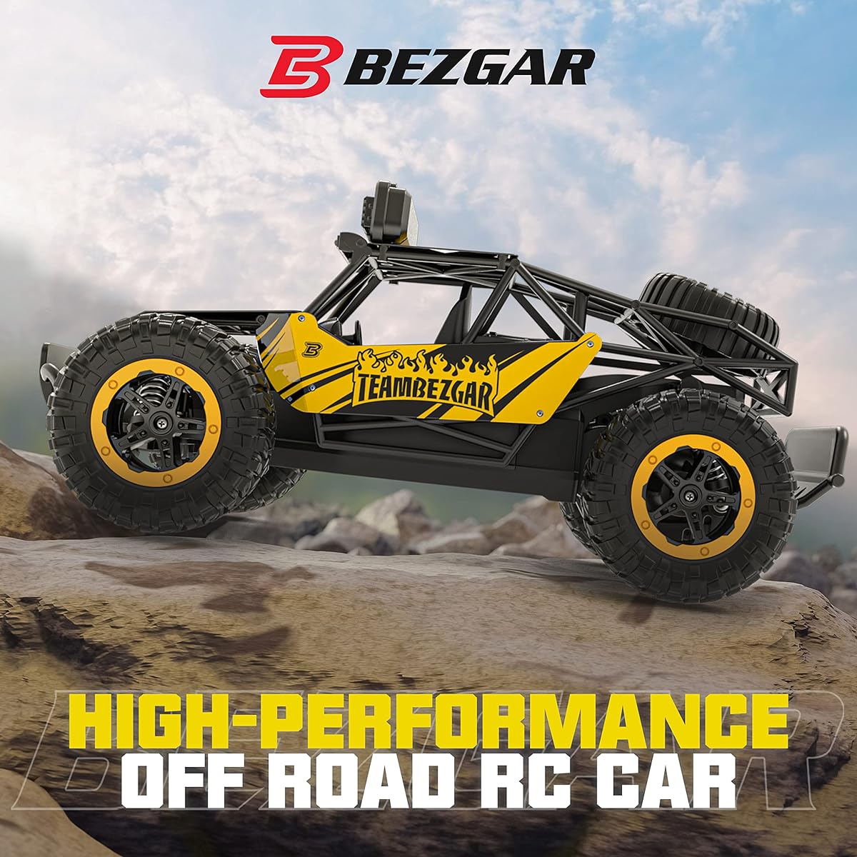 BEZGAR TB141 RC Car 1:14 Scale Remote Control Car 2WD High Speed 20 Km/h All Terrain Electric Toy Off-Road RC Car Truck Crawler with 2 Rechargeable Batteries for Boys Girls Kids Adults