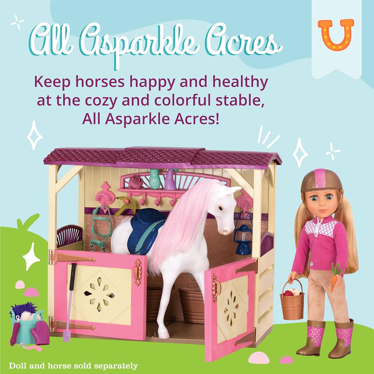 Glitter Girls - All Asparkle Acres Riding Stable Set - Accessories for 14" Horse - Accessories and Clothes for 14" Dolls for Girls Ages 3+ - Kids Toys (GG57000Z)