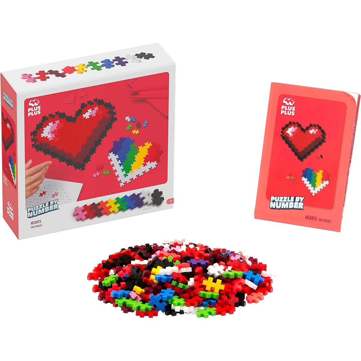 PLUS PLUS - Puzzle by Numbers - 250 Piece Heart - Construction Construction Stem/Steam Toy Interlocking Mini Puzzle Blocks for Kids