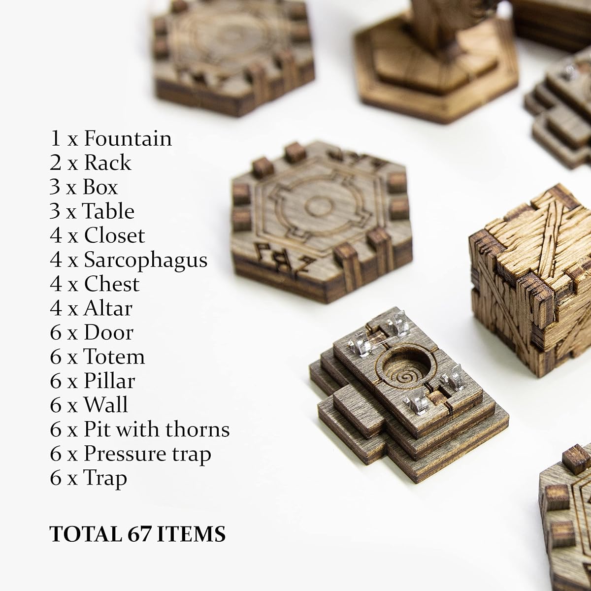 SMONEX Terrain Pack 67 Token Set Gloomhaven Jaws of The Lion, Frosthaven Board Game Laser Engraved Terrain Pack Perfect for Gloomhaven Accessories and DND Accessories