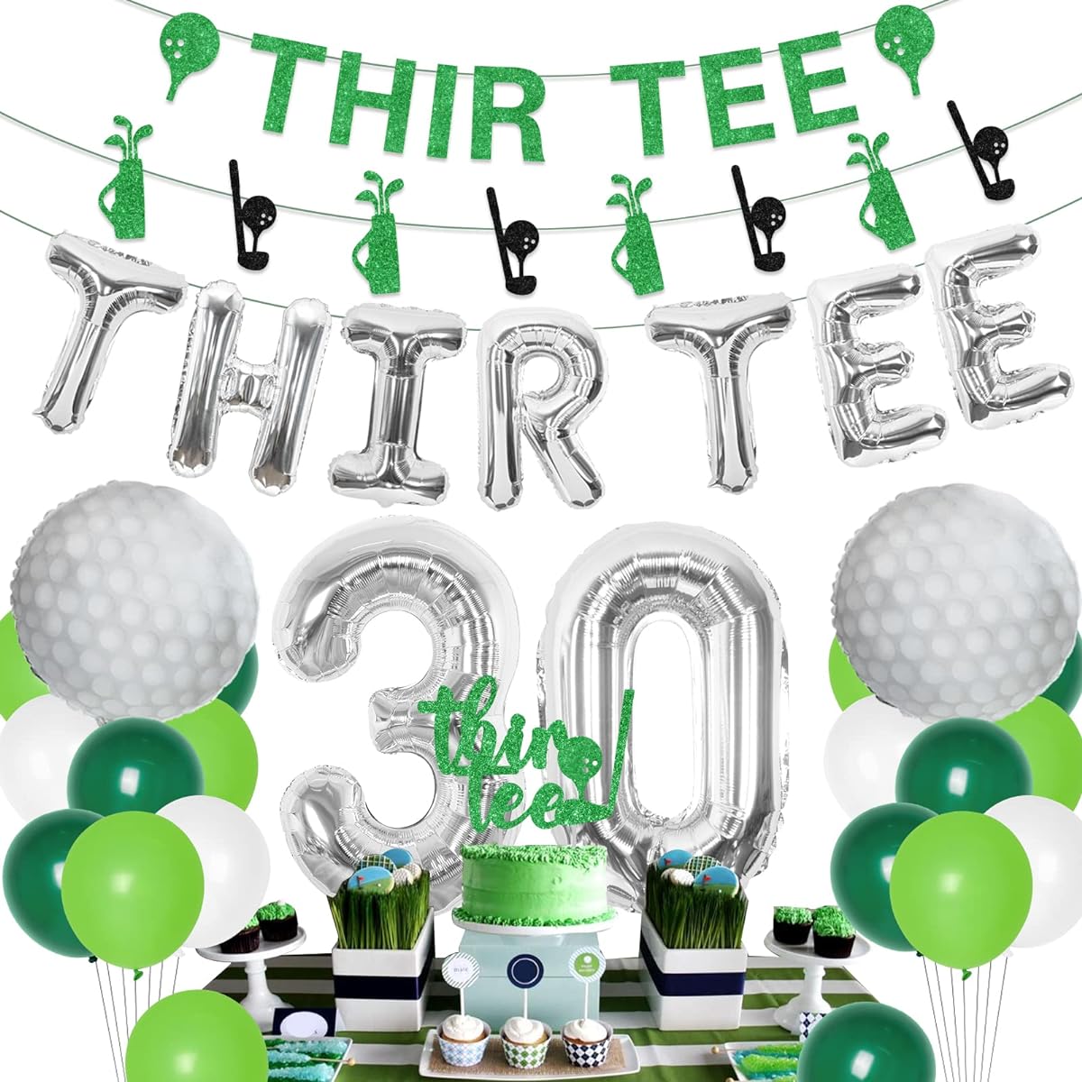 30th Birthday Decorations for Men - Golf 30th Birthday Decorations Green Balloons 3rd Birthday Glitter Cake Topper Banner Golf Foil Balloons 30th Birthday Party Golf Theme Decorations