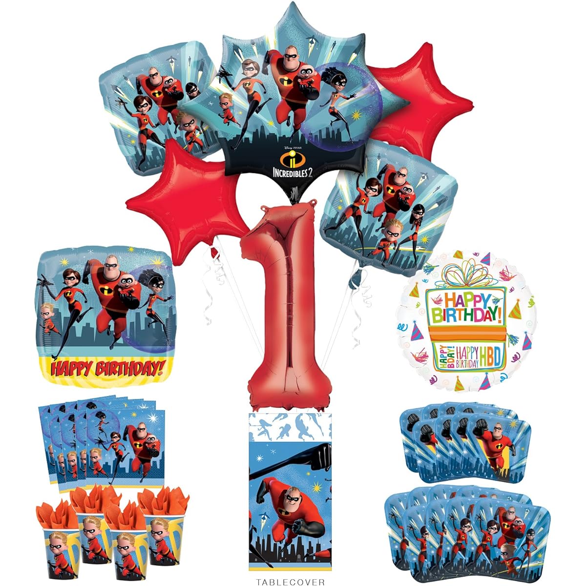 Incredibles Party Supplies for 8 Guests 1st Birthday Balloon Bouquet Decorations