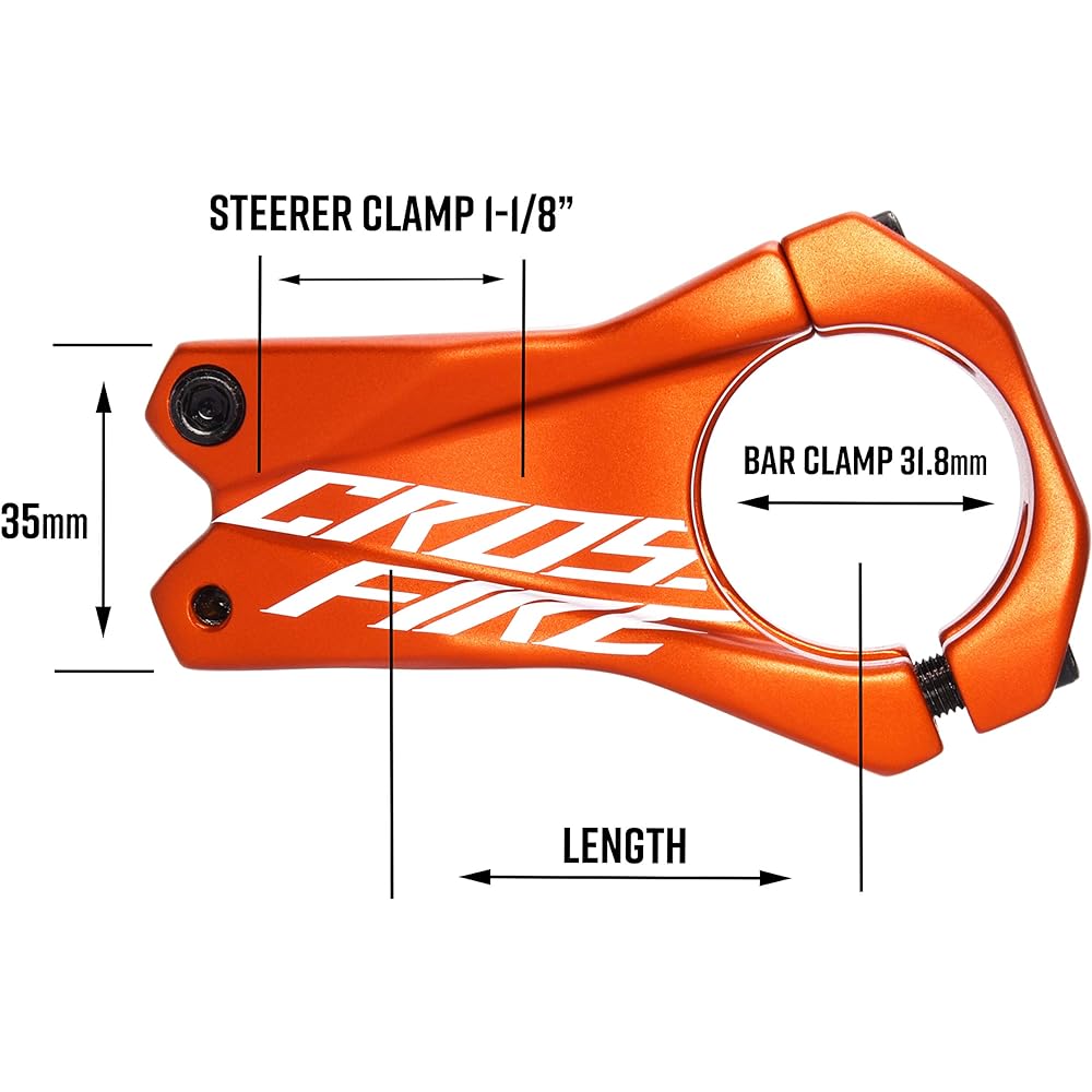 Funn Crossfire Stem, Clamp Diameter: 31.8mm, Suitable for Bicycles and Mountain Bikes, Durable, Lightweight (Length: 35mm, Black)