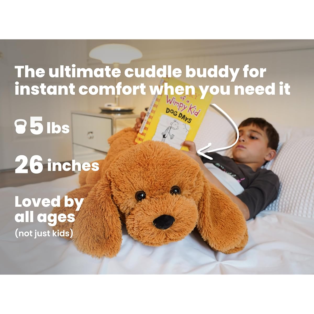 CuddlCubs Tons of Love 5 lbs Weighted Stuffed Animal for Kids Teens Adults 26" Large Realistic Animal Stuffed Dog Calming Sleep Concentration Stress Relief (5 lbs 26")