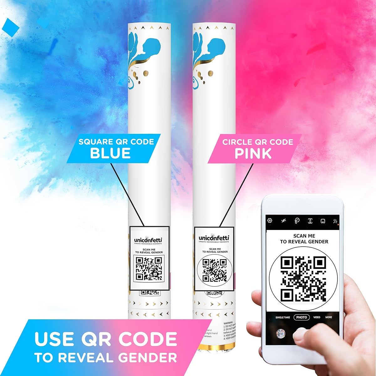 JAPJA Gender Reveal Powder Cannon & Confetti Balloons - 4XL (16 inch) Cannons (2 Pink & 2 Blue Smoke Bombs | Poppers) & Boy or Girl Balloons Party Supplies & Decorations for Baby Gender Reveal Party