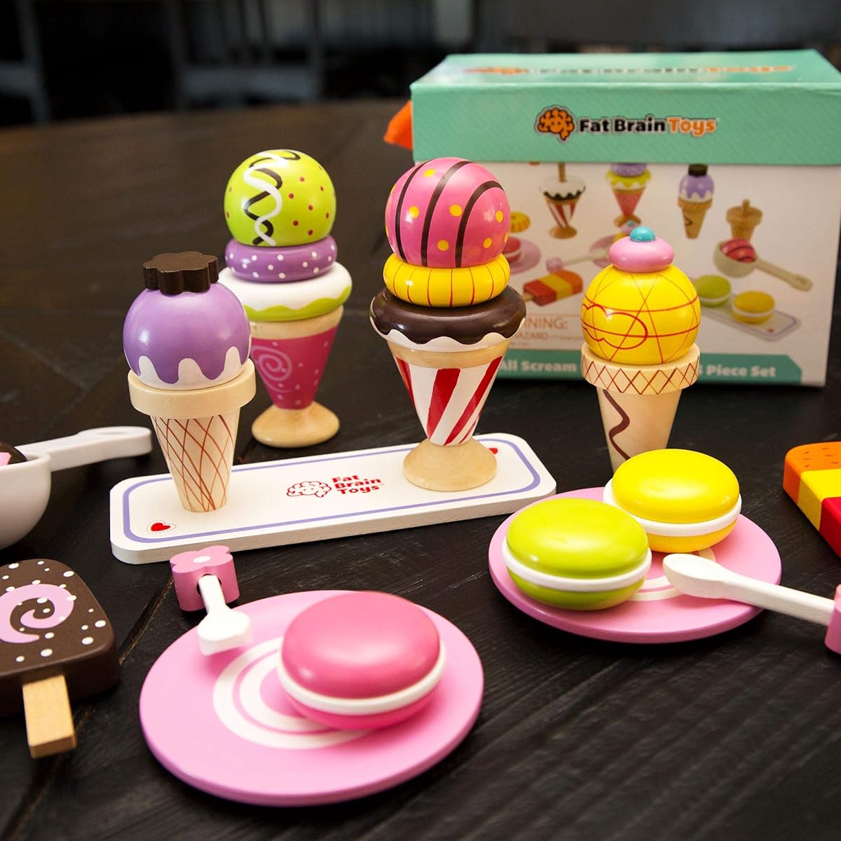 Fat Brain Toys We All Scream for Ice Cream 25 Piece Set - Wooden Pretend Play Set 3+