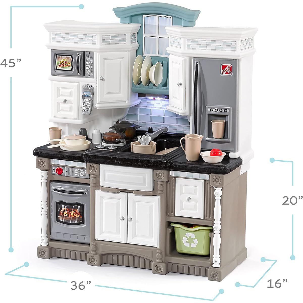 Step2 Lifestyle Dream Kitchen Set for Kids - Indoor/Outdoor Pretend Play Kitchen for Ages 2+ Toddlers with Lights and Sounds - 37 Piece Kitchen Toy Set - Easy Assembly